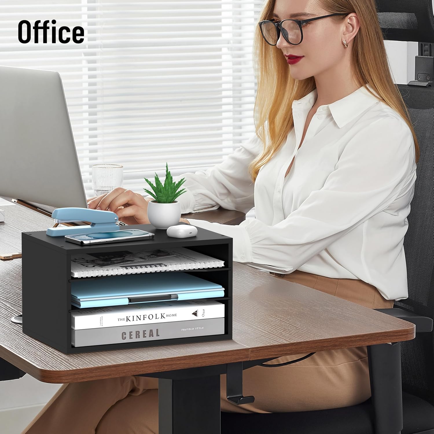 3-Tier Paper Organizer for Desk, Adjustable Mail Organizer, Black | 3-Tier Paper Organizer and Mail Organizer for Desk