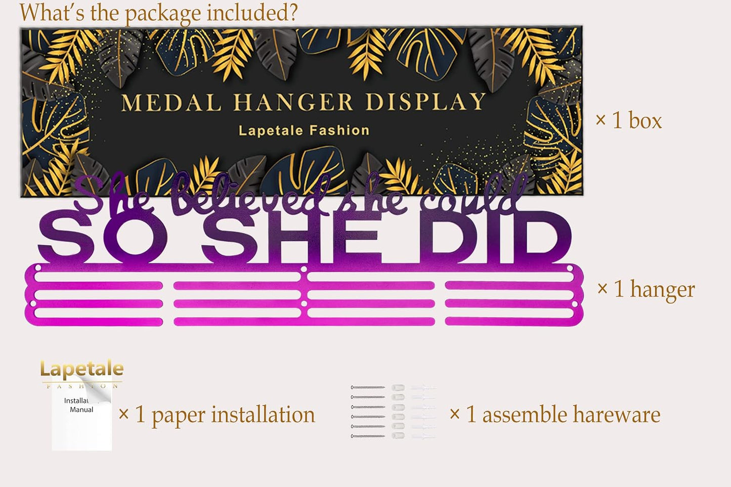 Sports Medal Holder Hanger Display Wall Rack in 16" Long-Medal Hanger Awards Ribbon Cheer,Gymnastics,Soccer,Softball