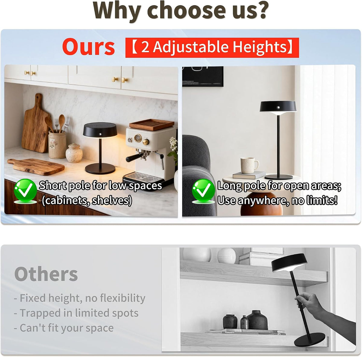 Mr.White Solar Waterproof Outdoor Rechargeable Cordless Table Lamps, Set of 2 Touch Dimmable Operated Battery Table