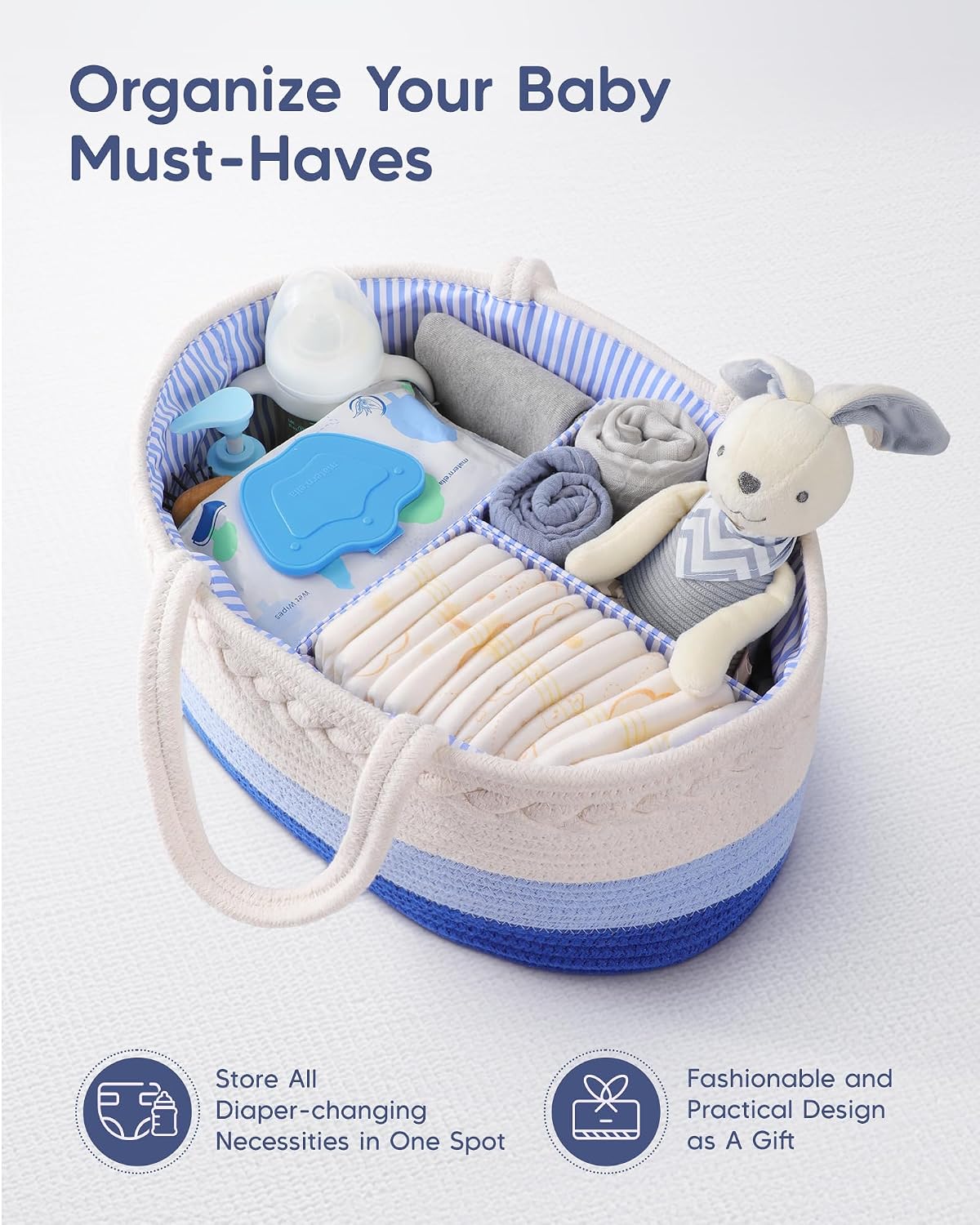 Baby Diaper Caddy Organizer / Large / White and Blue
