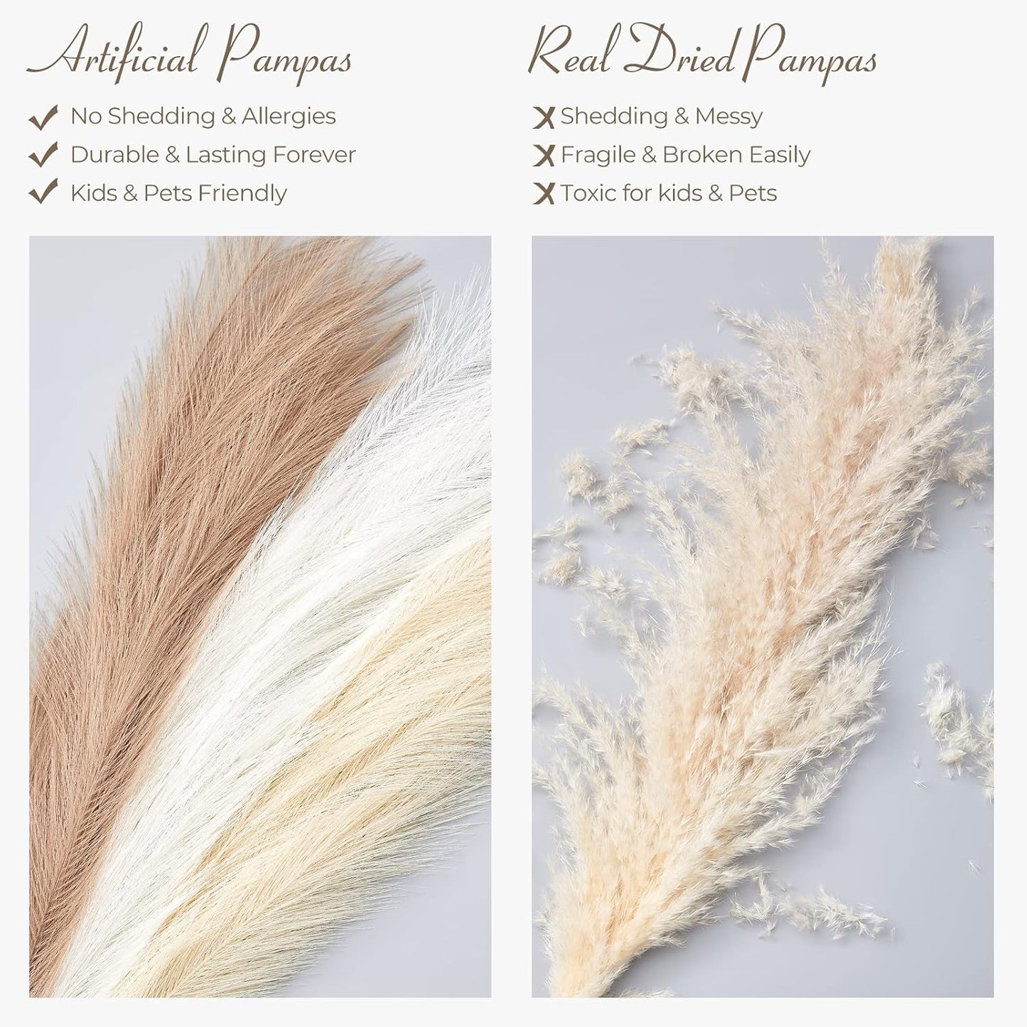 Artificial Pampas Grass Decor Boho Decor / Ivory & Beige & Sand / 17 Inch / 17.7 Inch / Set of 6