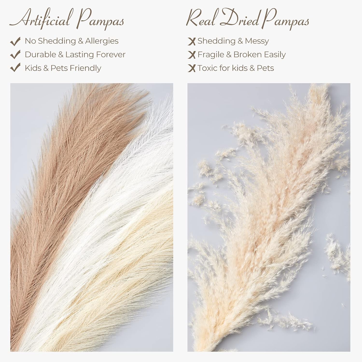 Artificial Pampas Grass Decor Boho Decor / Ivory & Beige & Sand / 17 Inch / 17.7 Inch / Set of 6