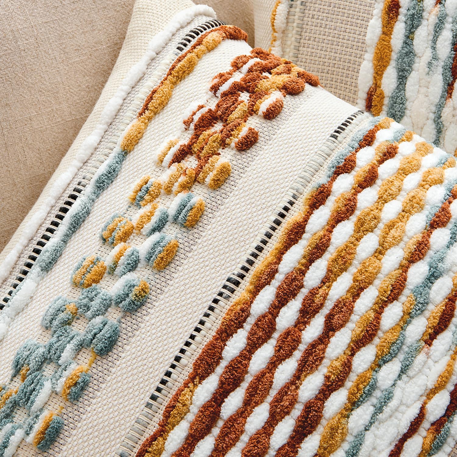 Boho Decorative Throw Pillow Covers Farmhouse Cushion Case / Brown Stripe / 18 x 18 / Set of 2