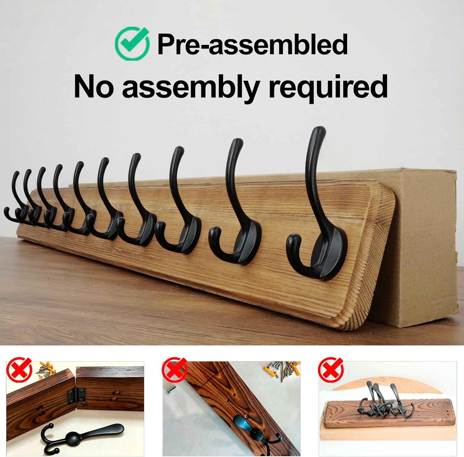 WEBI Coat Rack Wall Mount,10 Hooks,38 9/16" Long Coat Hooks Wall Mounted Rustic,16" Hole to Hole,Wood Coat Hanger