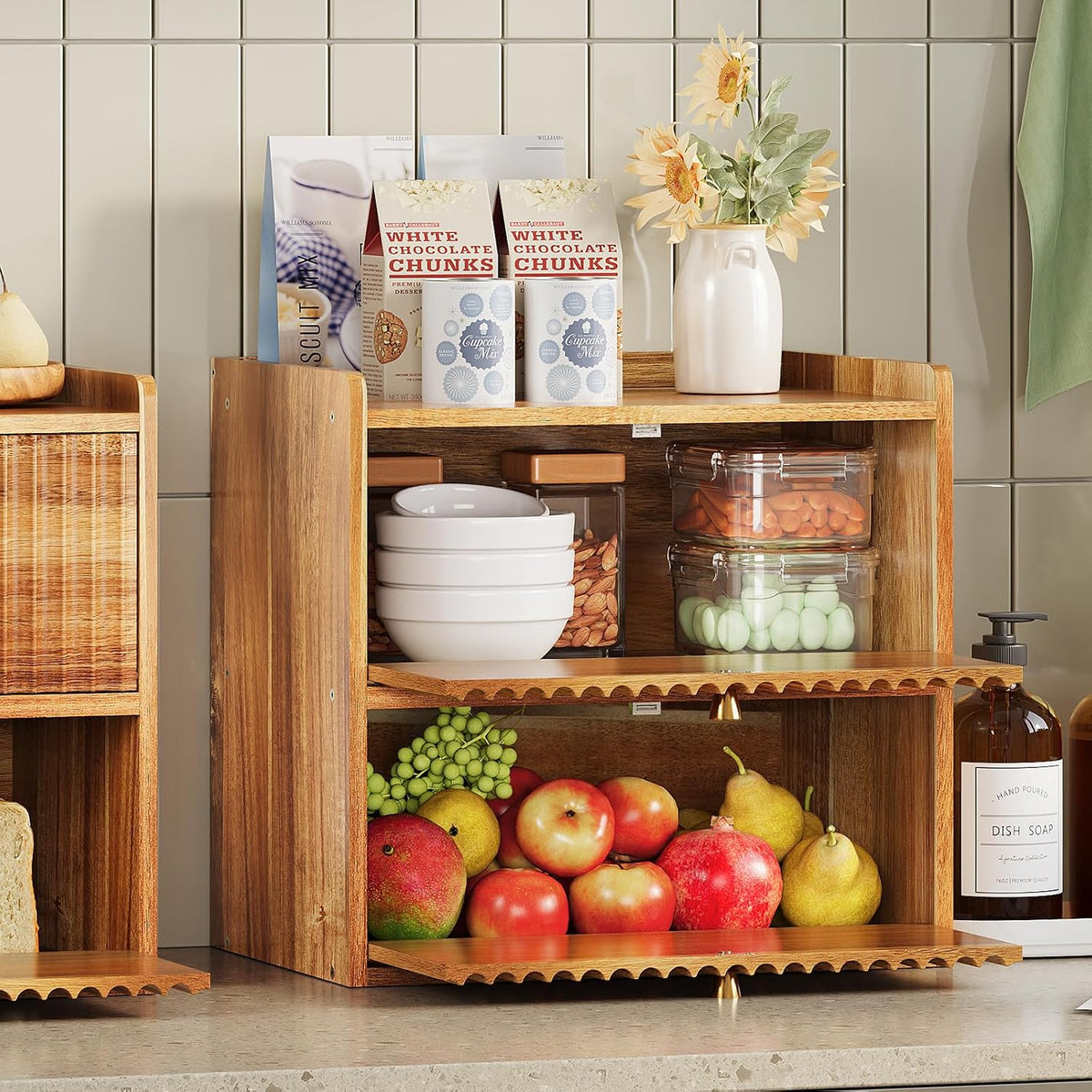 Trironsun Acacia Bread Box for Kitchen Countertop Wood Bread Storage Container Bin Double Layer BreadBox Farmhouse