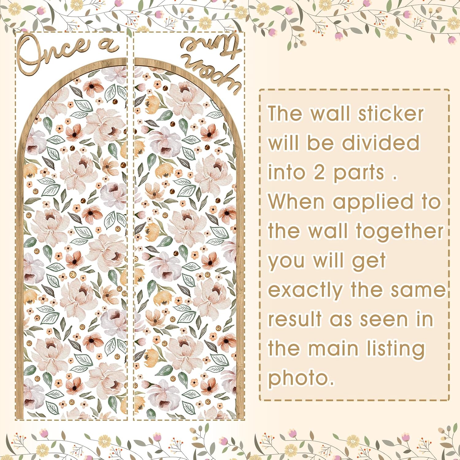 Flower Arch Wall Decals Peel and Stick Floral Stickers Once Upon a Time Floral Arch Decals / 60 x 35