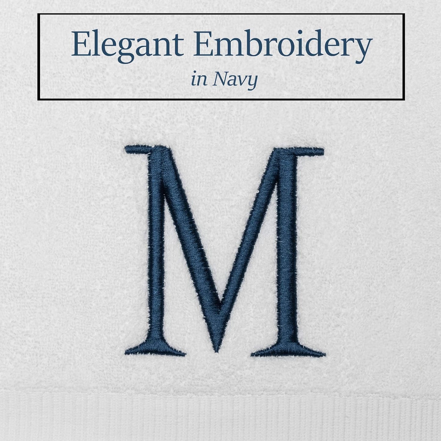 White with Navy Monogrammed Hand Towels for Bathroom - Set of 2 Letter M | Luxury Hotel Quality Initial Towels For