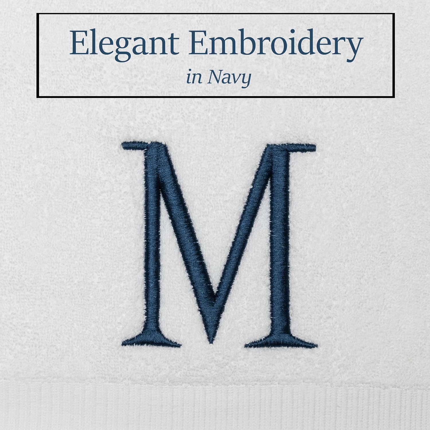 White with Navy Monogrammed Hand Towels for Bathroom - Set of 2 Letter M | Luxury Hotel Quality Initial Towels For