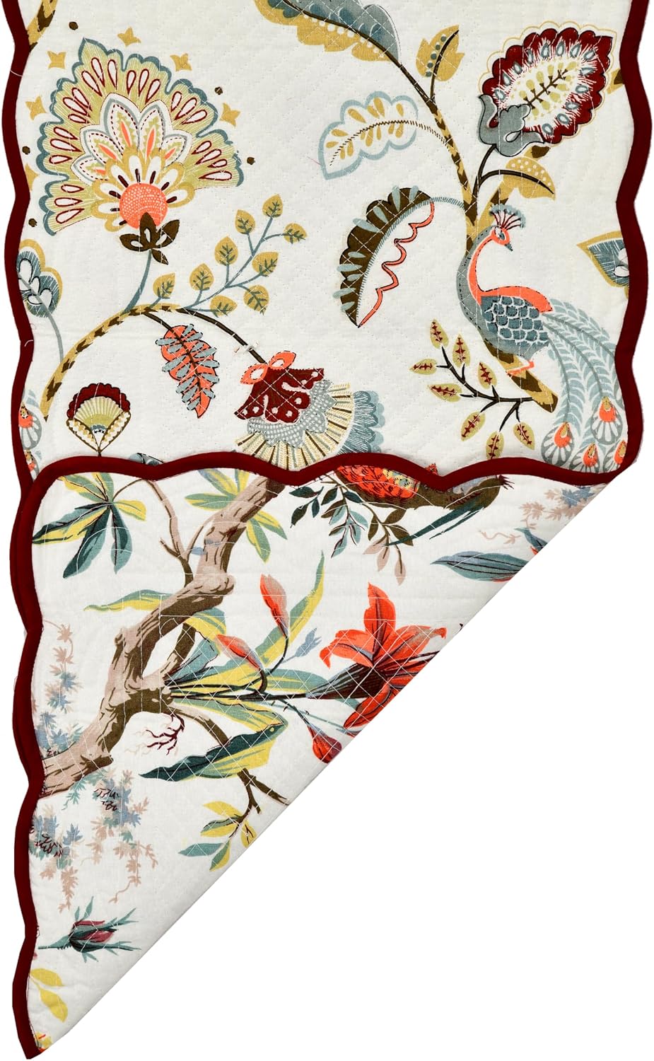 Espresso Feather - Bloom Collection Luxury Handcrafted Runner (Reversible) Cotton Quilted Fabric Machine Washable –