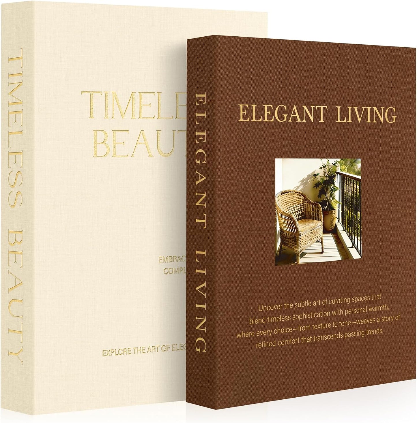 Modern Linen Faux Book Boxes / Beige-brown / Set of 2