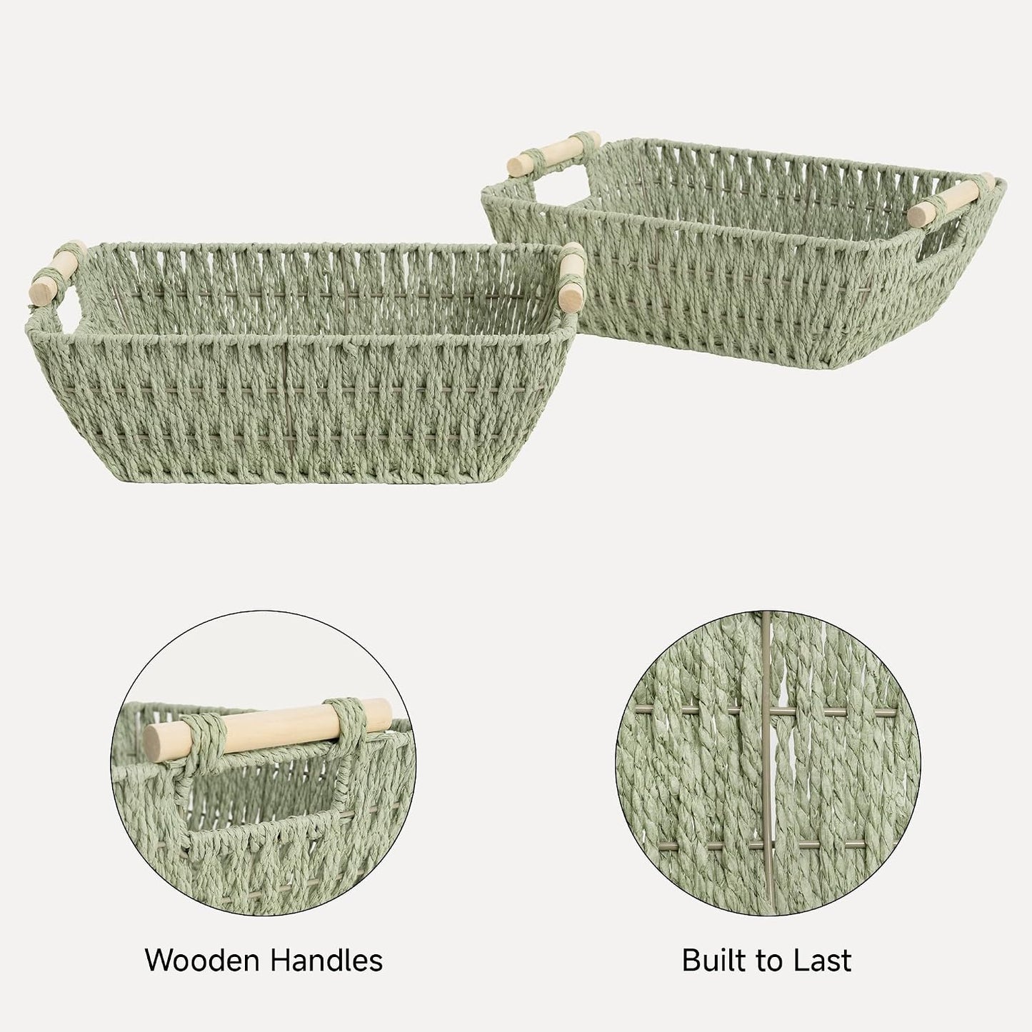 Large Wicker Storage Basket for Organizing / Bosana Green / Medium