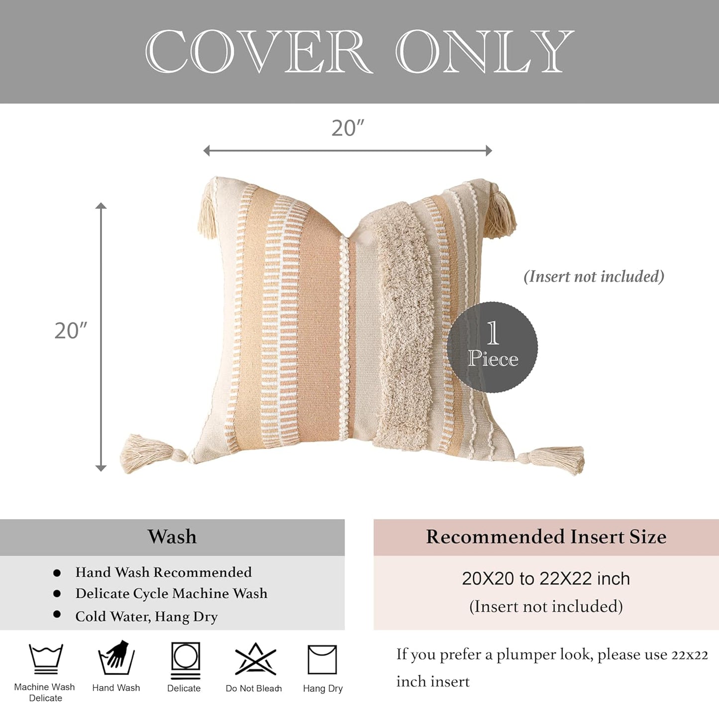 Throw Pillow Cover / 20 x 20 / Cream