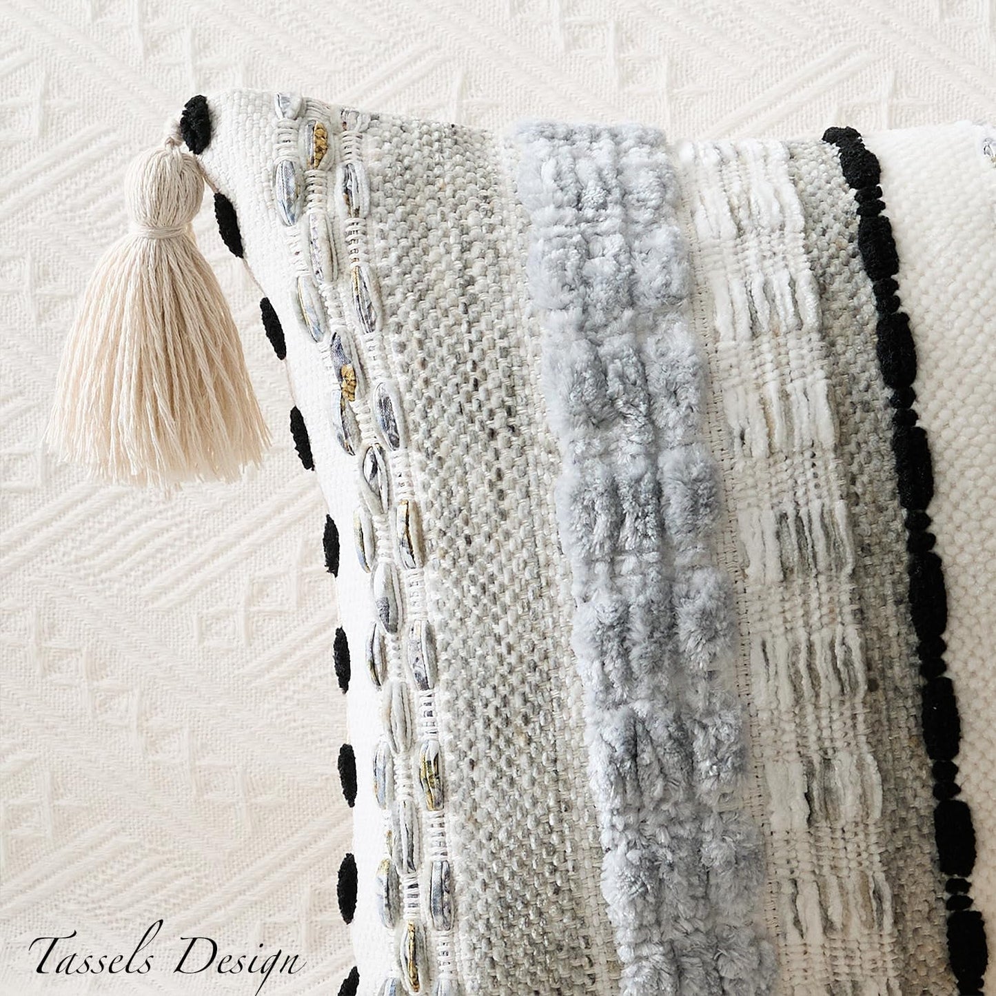 Kevin Textile Long Lumbar Pillow Cover Boho Decorative Rectangle Cushion Case / 36 x 14 / Black