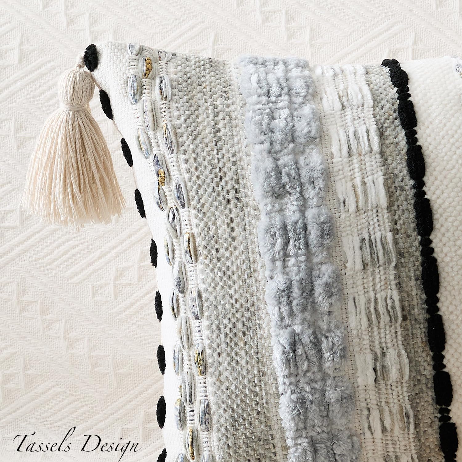 Kevin Textile Long Lumbar Pillow Cover Boho Decorative Rectangle Cushion Case / 36 x 14 / Black
