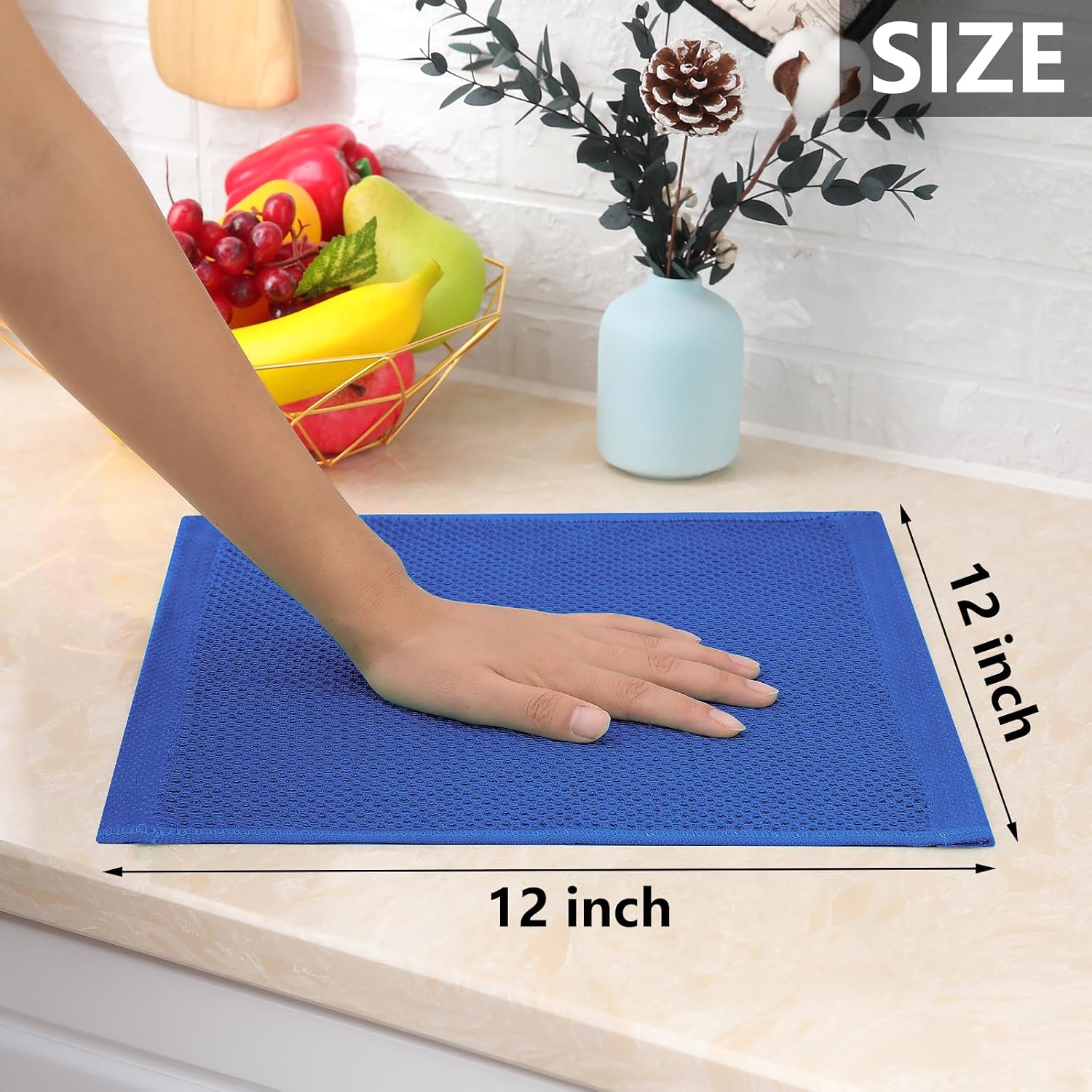 Homaxy 100% Cotton Waffle Weave Kitchen Dish Cloths 12-Pack, Blueberry | 12 x 12 Inches, Ultra Soft Absorbent Dish