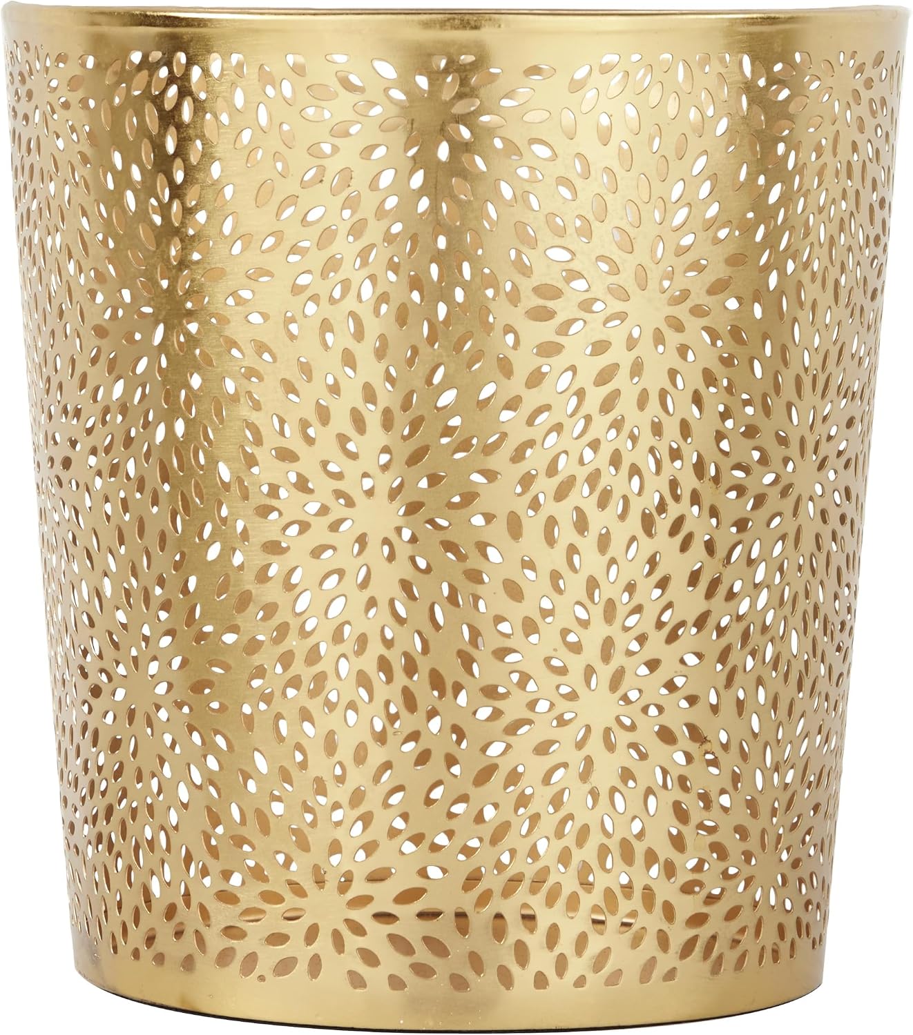 CosmoLiving Metal Floral Small Waste Bin, Trash Can 9" x 9" x 10", Gold | Office Bathroom Floral Waste Basket With