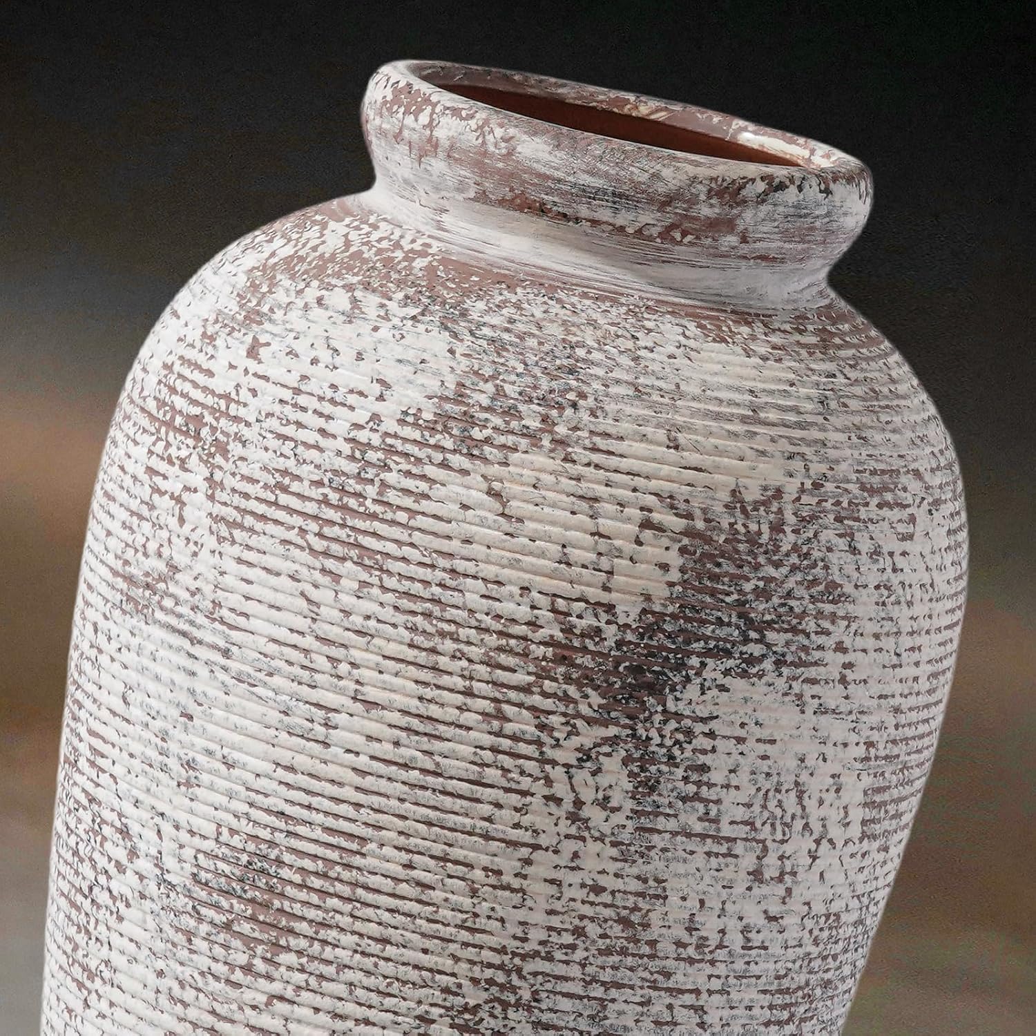 Rustic Farmhouse Vase / 11 Inch / Brown and White