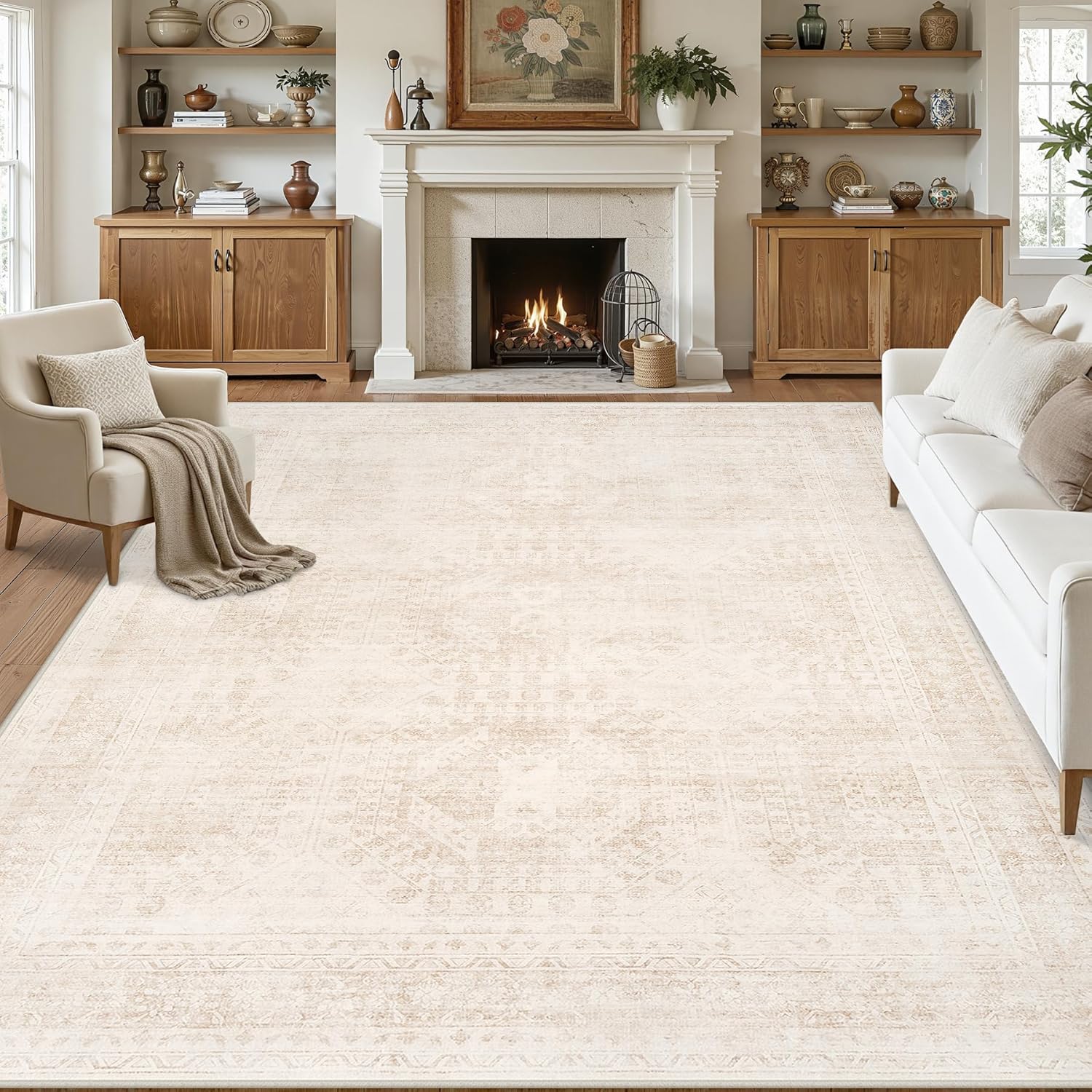 10x14 Blue Cream Neutral Area Rug