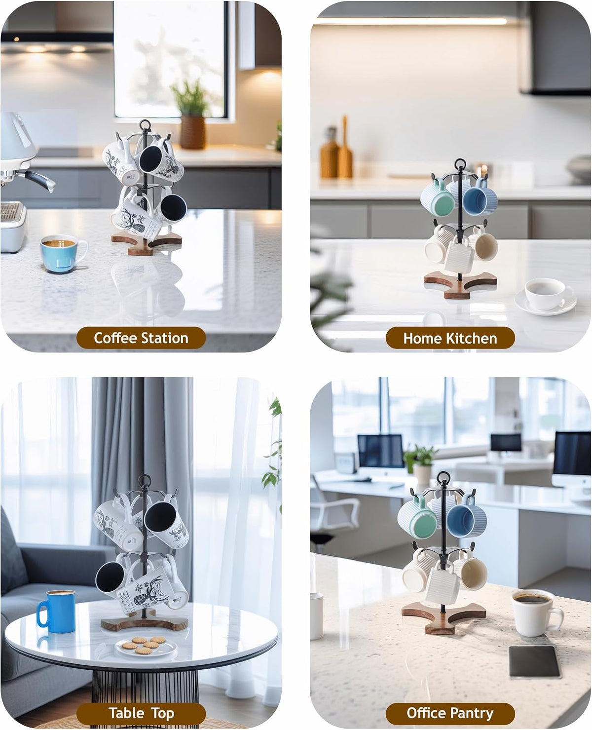 Mug Holder Tree for Countertop | 2-Tier Coffee Cup Stand & Rack Holds 6 Large Mugs, 5oz to 20oz | Space-Saving Mug
