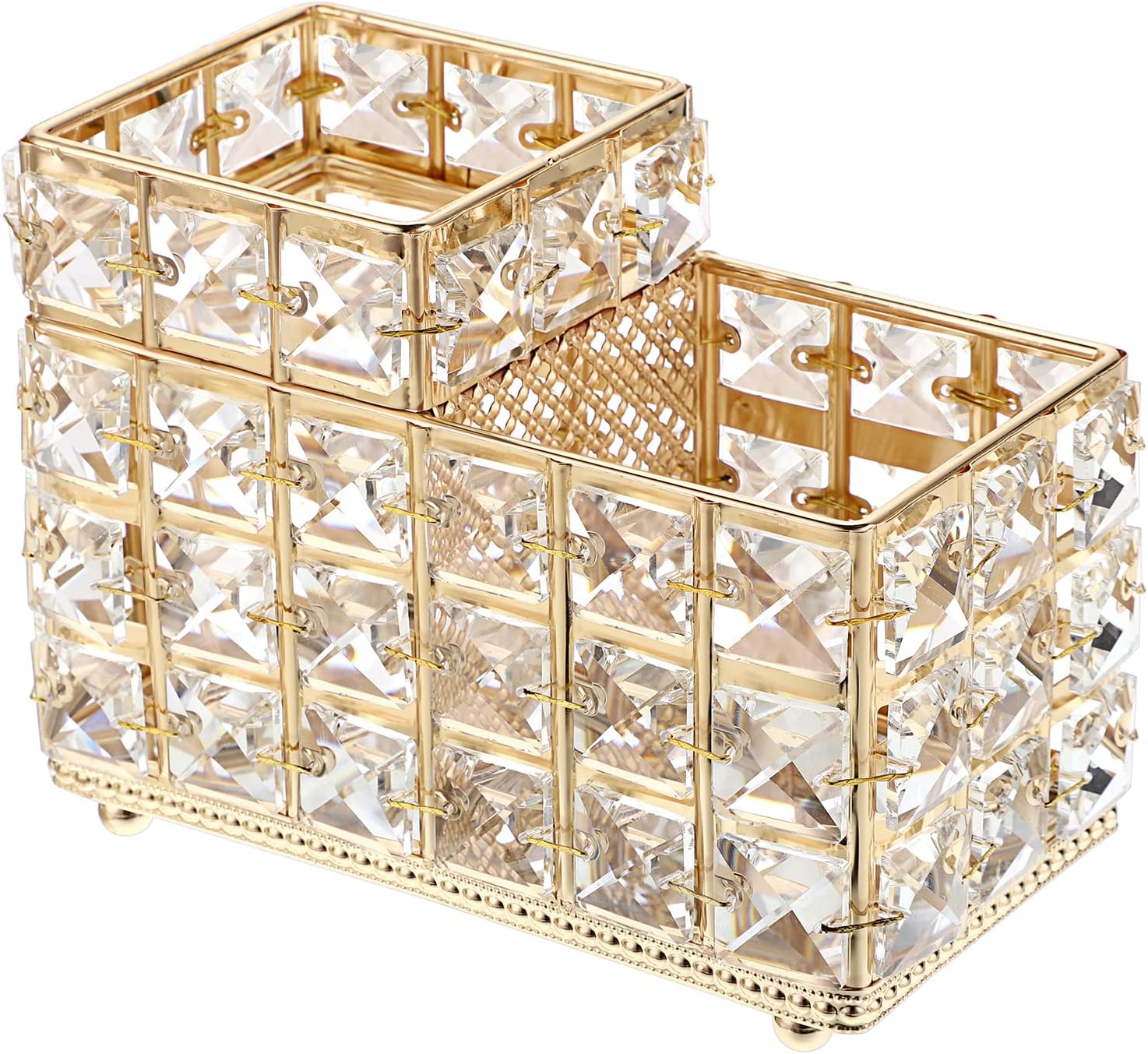 Crystal Remote Control Holder Gold Bling Makeup Brush Organizer Remote Caddy Candle / 2-slot, Gold