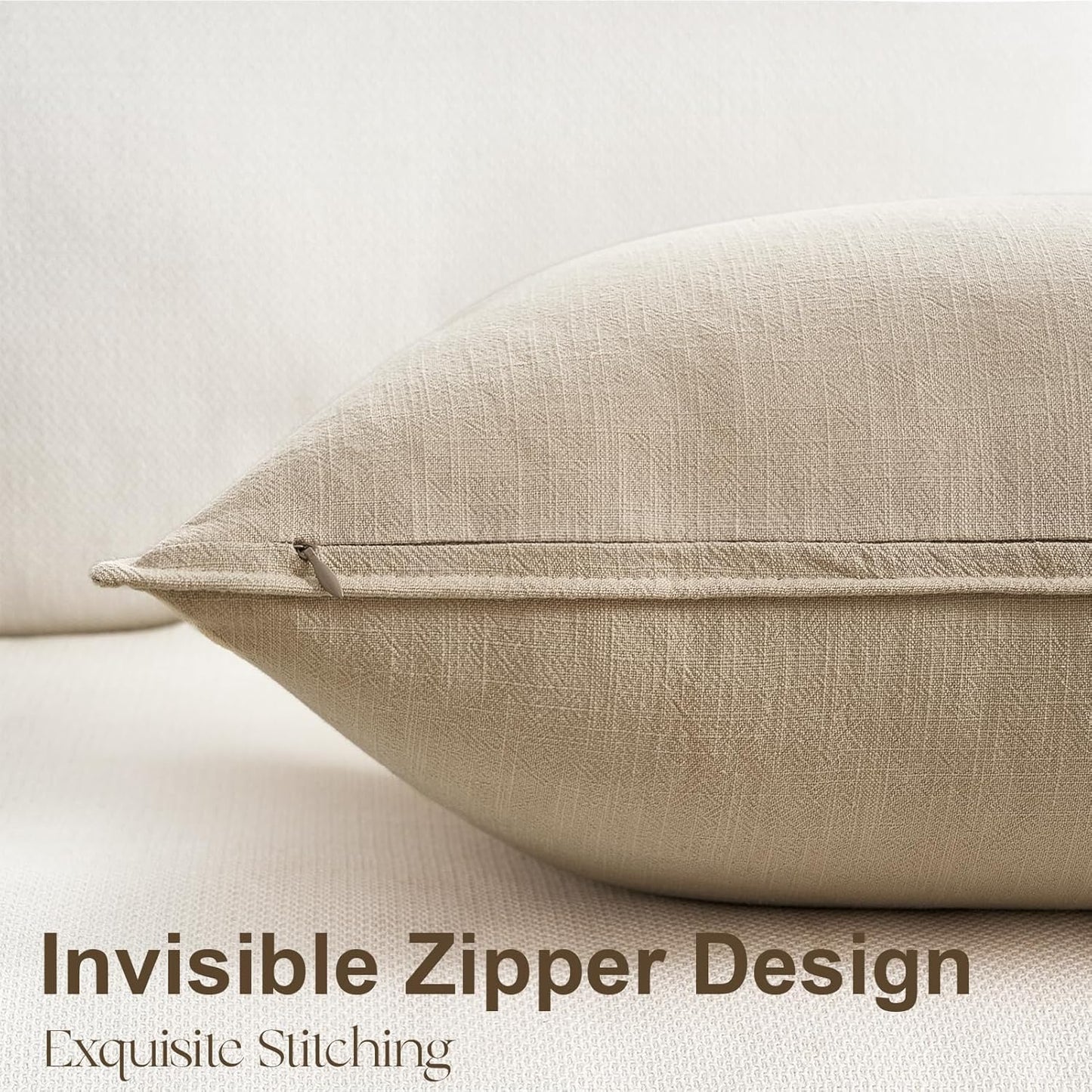 Decorative Linen Pillow Covers Boho Couch Throw Pillows for Bed / Natural / 18 x 18 / Set of 4