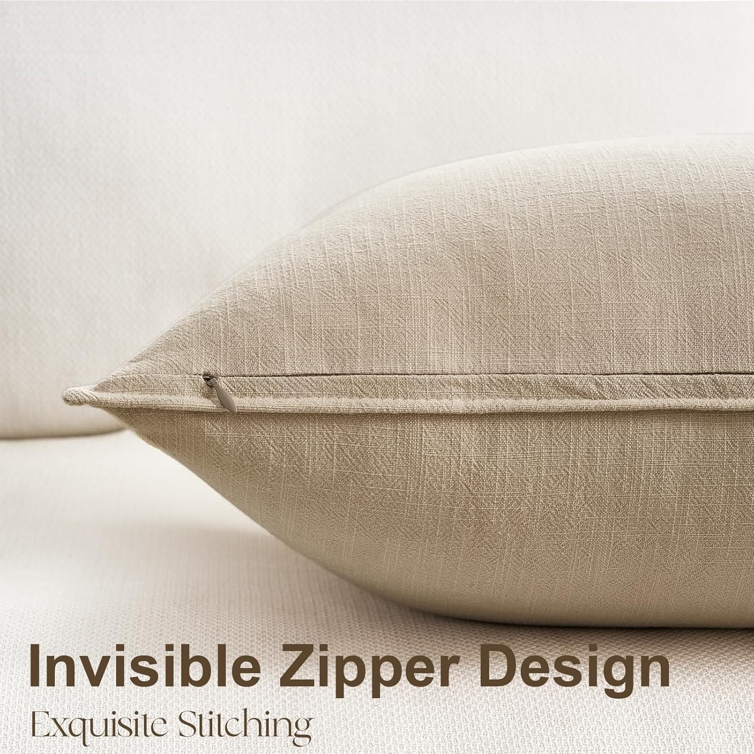 Decorative Linen Pillow Covers Boho Couch Throw Pillows for Bed / Natural / 18 x 18 / Set of 4