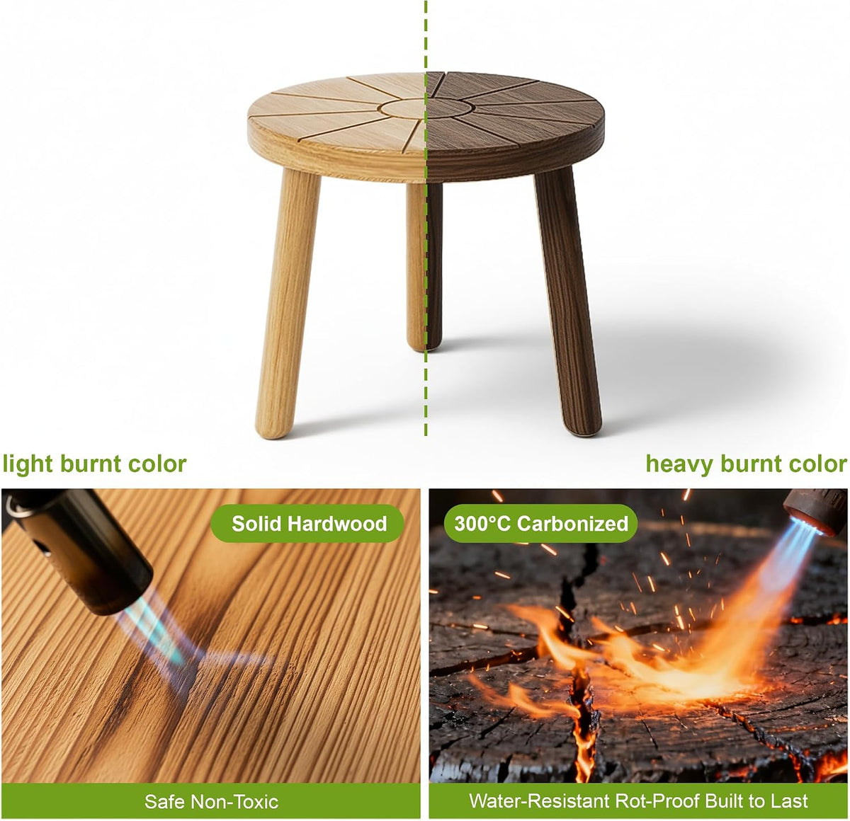 Wood Plant Stands 5-Pack Indoor, Plant Stool, Light Brown | Premium carbonized pine with moisture-resistant, burr-free