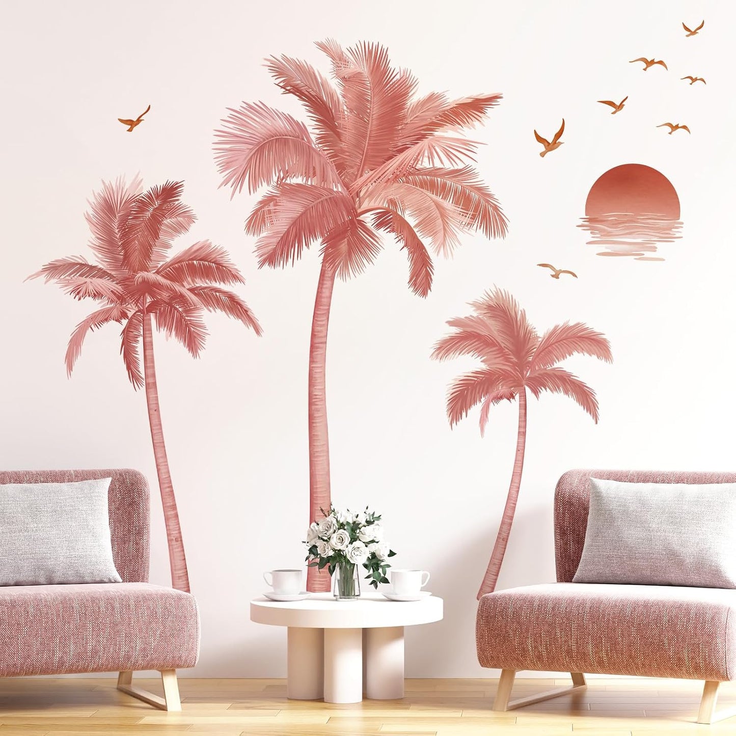Boho Palm Tree Wall Stickers Large Tropical Tree Sunset Peel and Stick Wall Art Decals