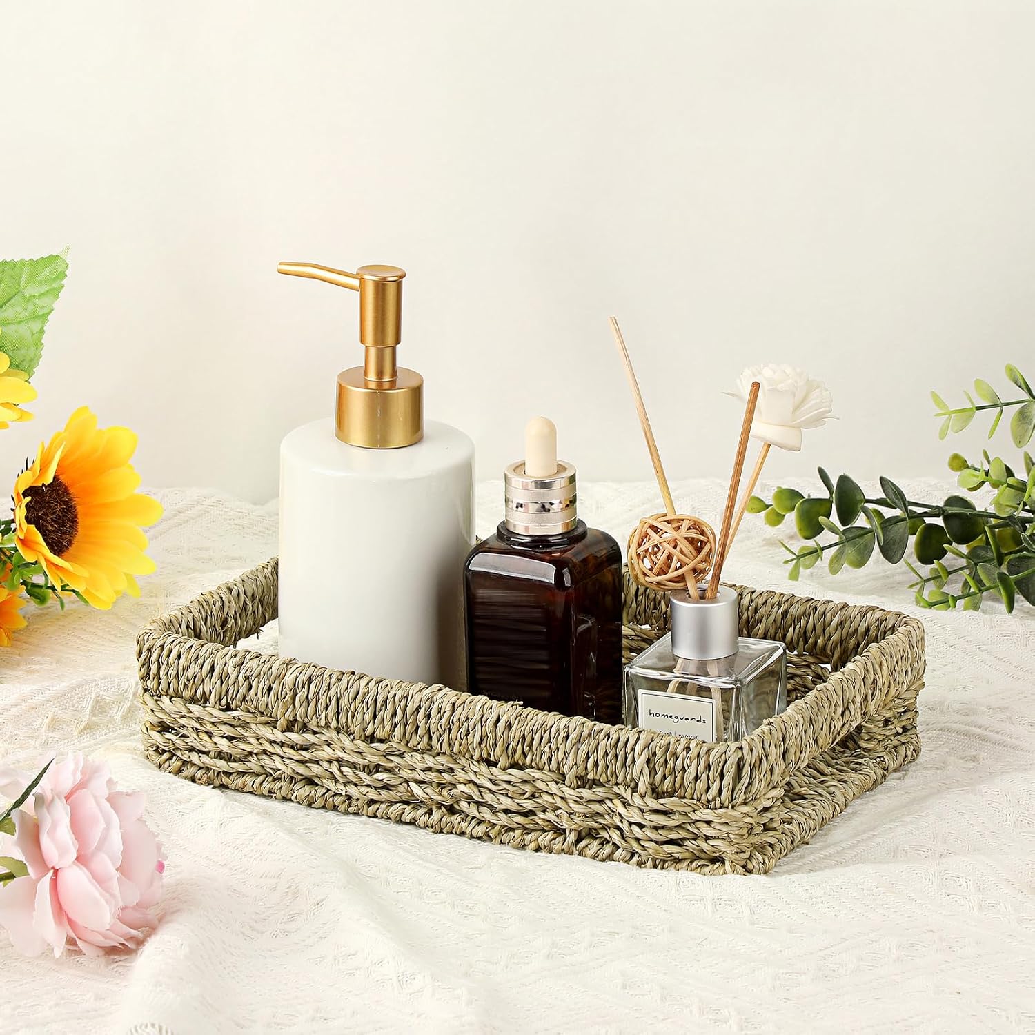 Seagrass Narrow Counter Tray / Olive Khaki / 9.9 x 6.3 x 2.2