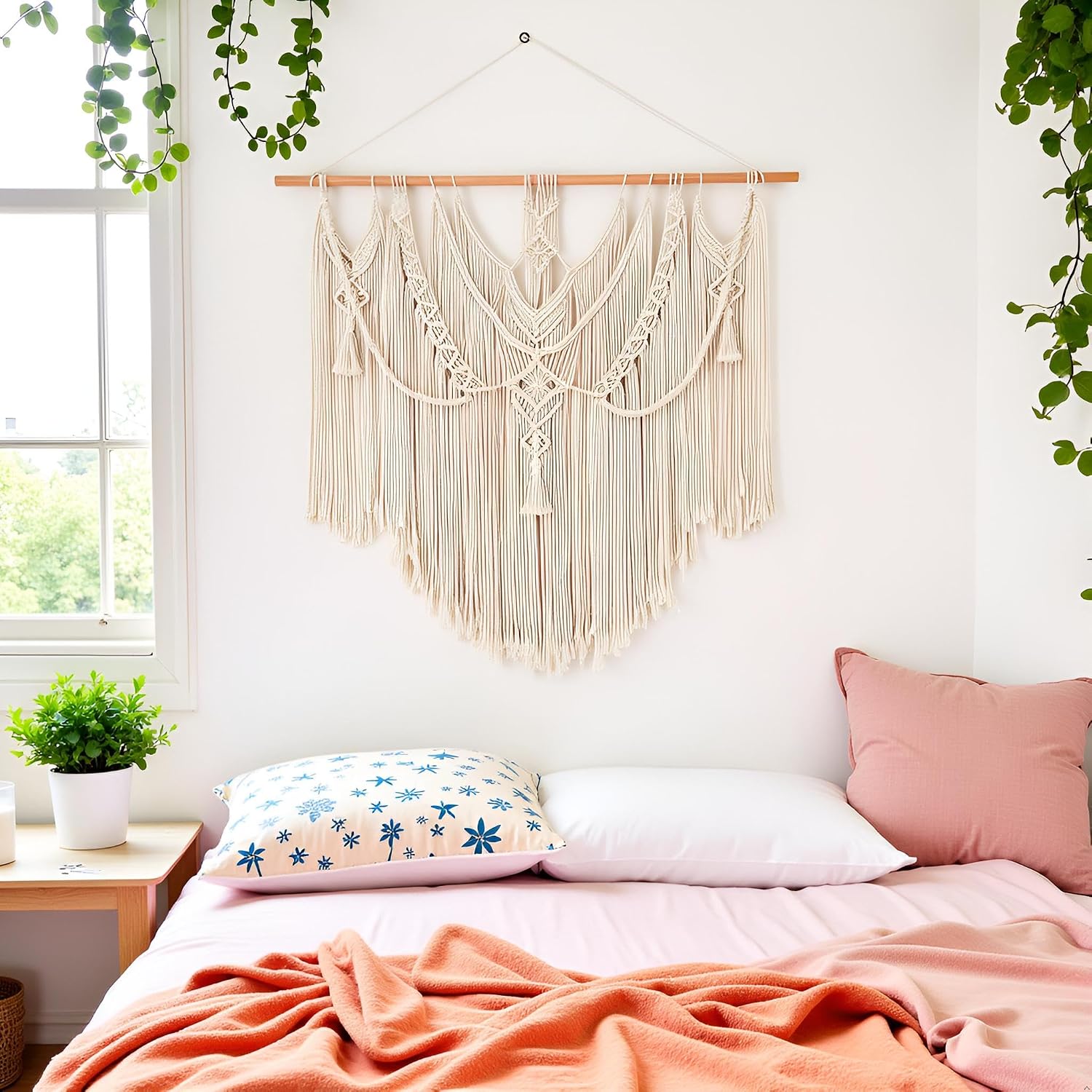 Macrame Wall Hanging Boho Home Decor Chic Woven Decoration / 35"L x 36"W