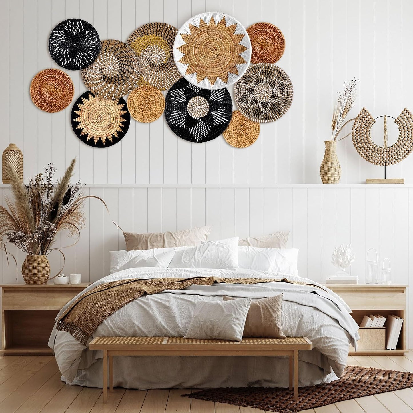 Boho Hanging Wall Basket Decor Handmade Woven Basket Wall Decorative Boho / Stylish / Set of 11