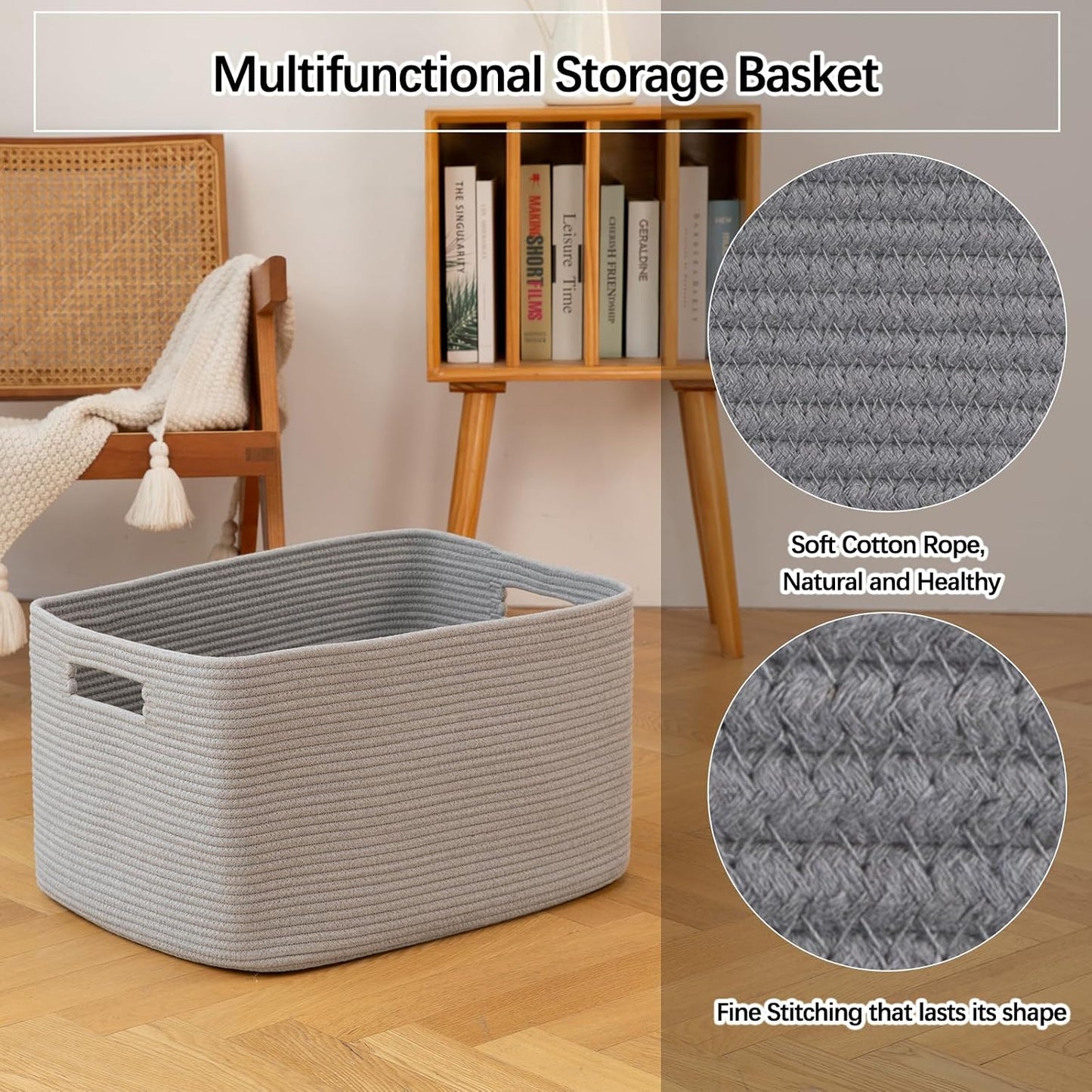 Woven Blanket Storage Basket / Grey / 22 x 17 x 12