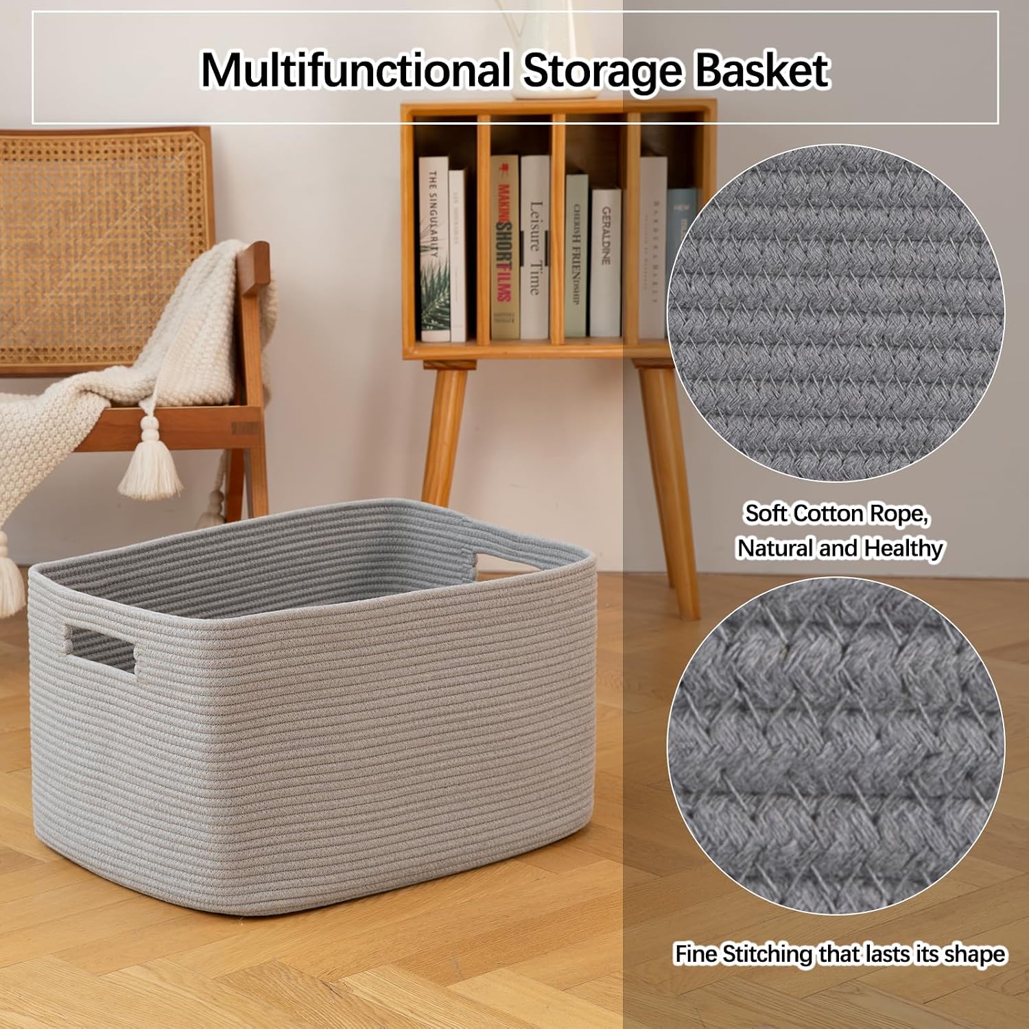 Woven Blanket Storage Basket / Grey / 22 x 17 x 12