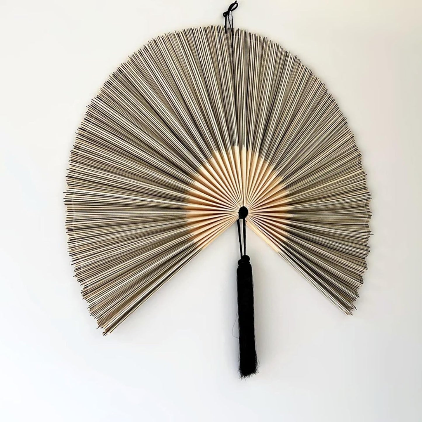 Large Bamboo Fan Wall Art For Boho Hanging Headboard / Gray / 48inch