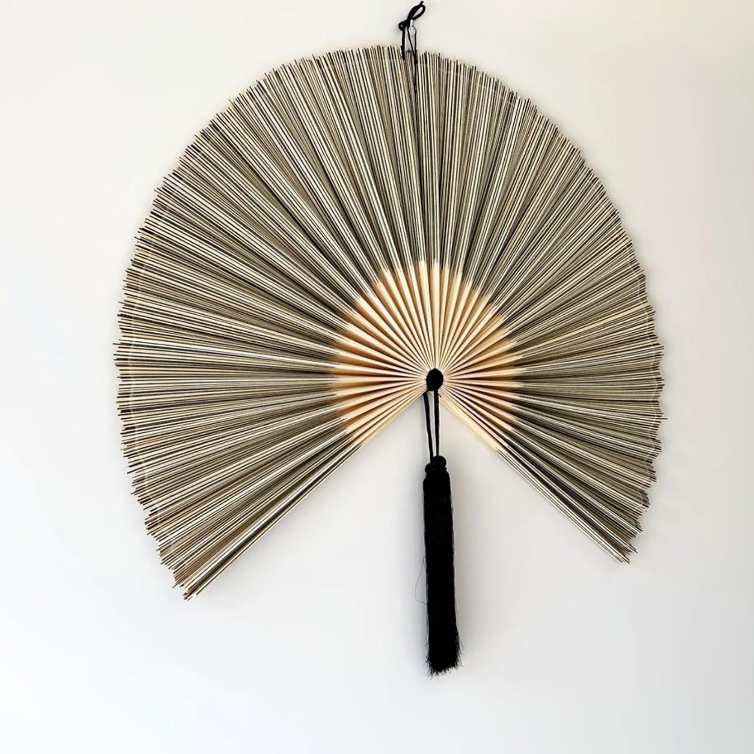 Large Bamboo Fan Wall Art For Boho Hanging Headboard / Gray / 48inch