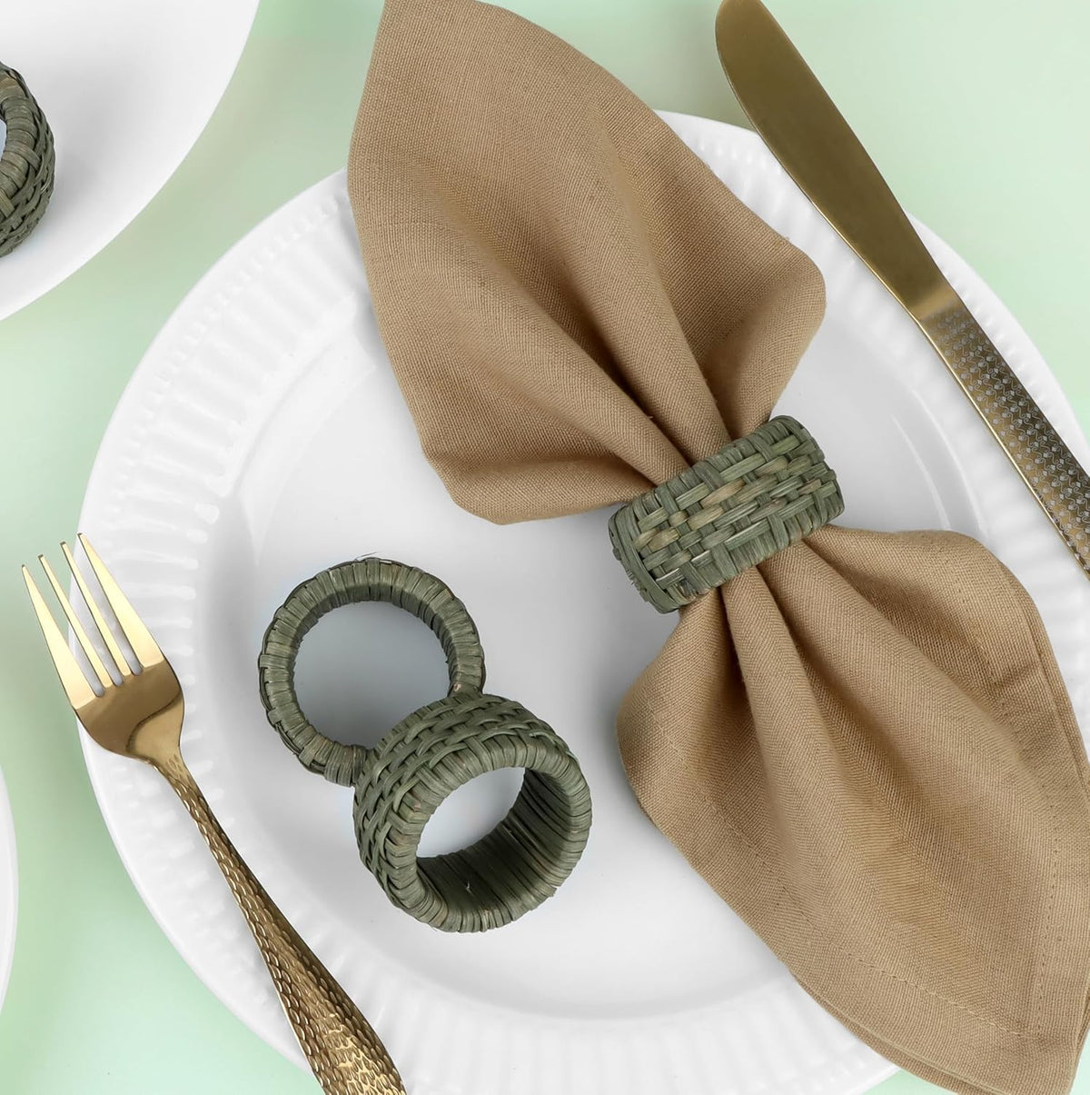 Artisan Cane Napkin Rings Set of 12, Earthy Woven Dinner Napkin Holders, Natural Bohemian Farmhouse Table Accessory for