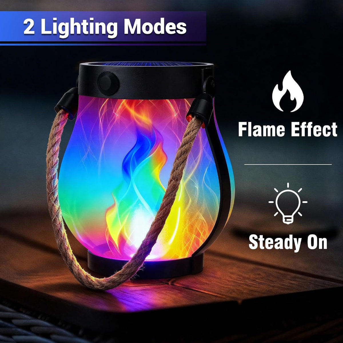 iBaycon 1 Pack Gen2 Solar Lantern Lights with Ultra-Real Flame, Multicolor | Solar Garden Lights with Dual Charging USB