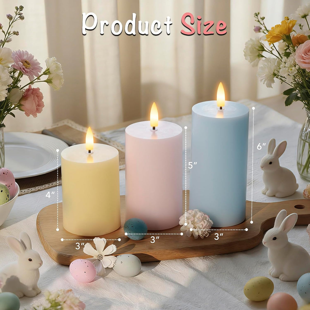Flameless Easter Candles with Remote, Battery Operated Spring Candles | Pastel Realistic Flickering LED Pillar Candles