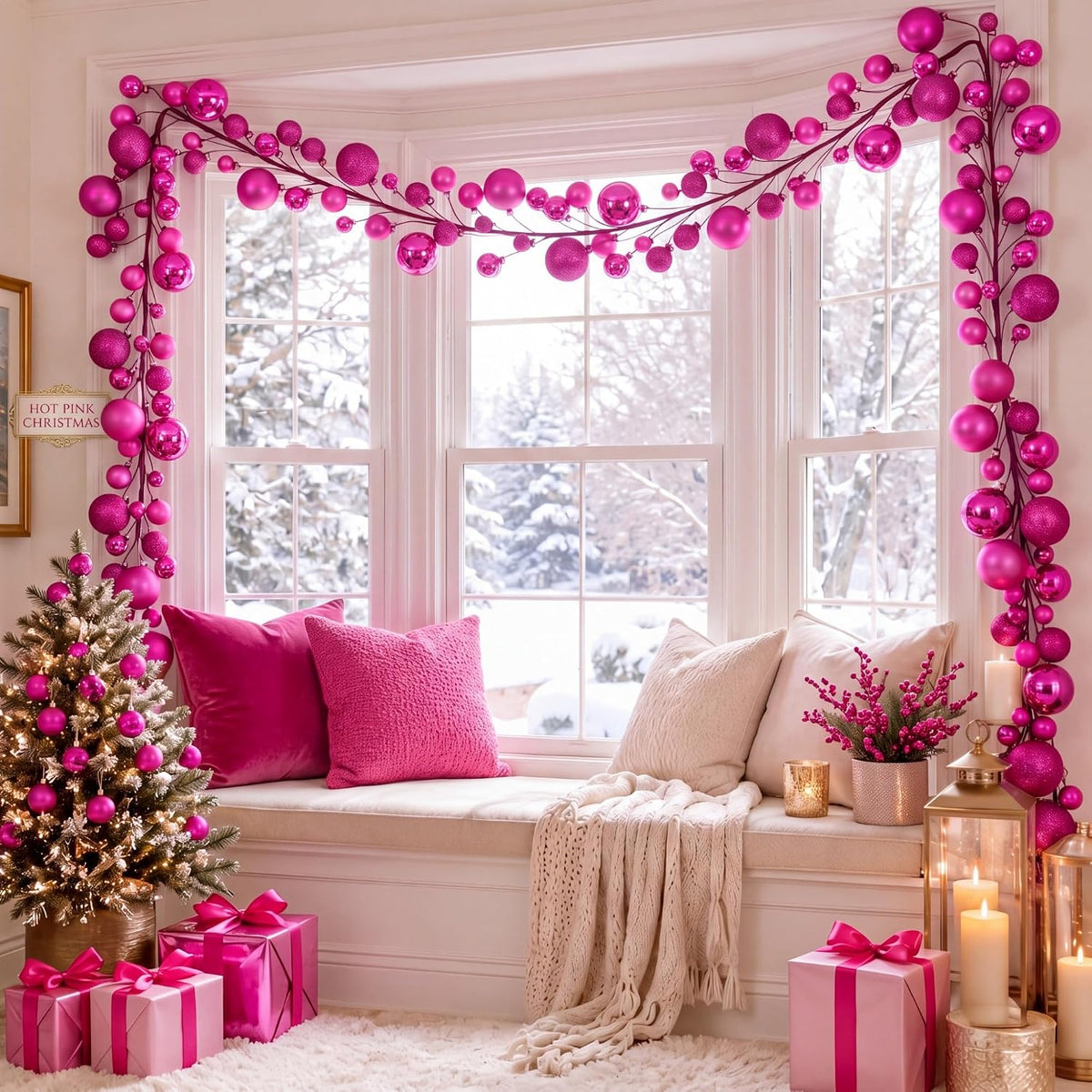 2 Pcs Christmas Ball Garland 6 ft Ball Ornaments Christmas Bulb Garland Xmas Tree Bauble Decorations for Party Indoor