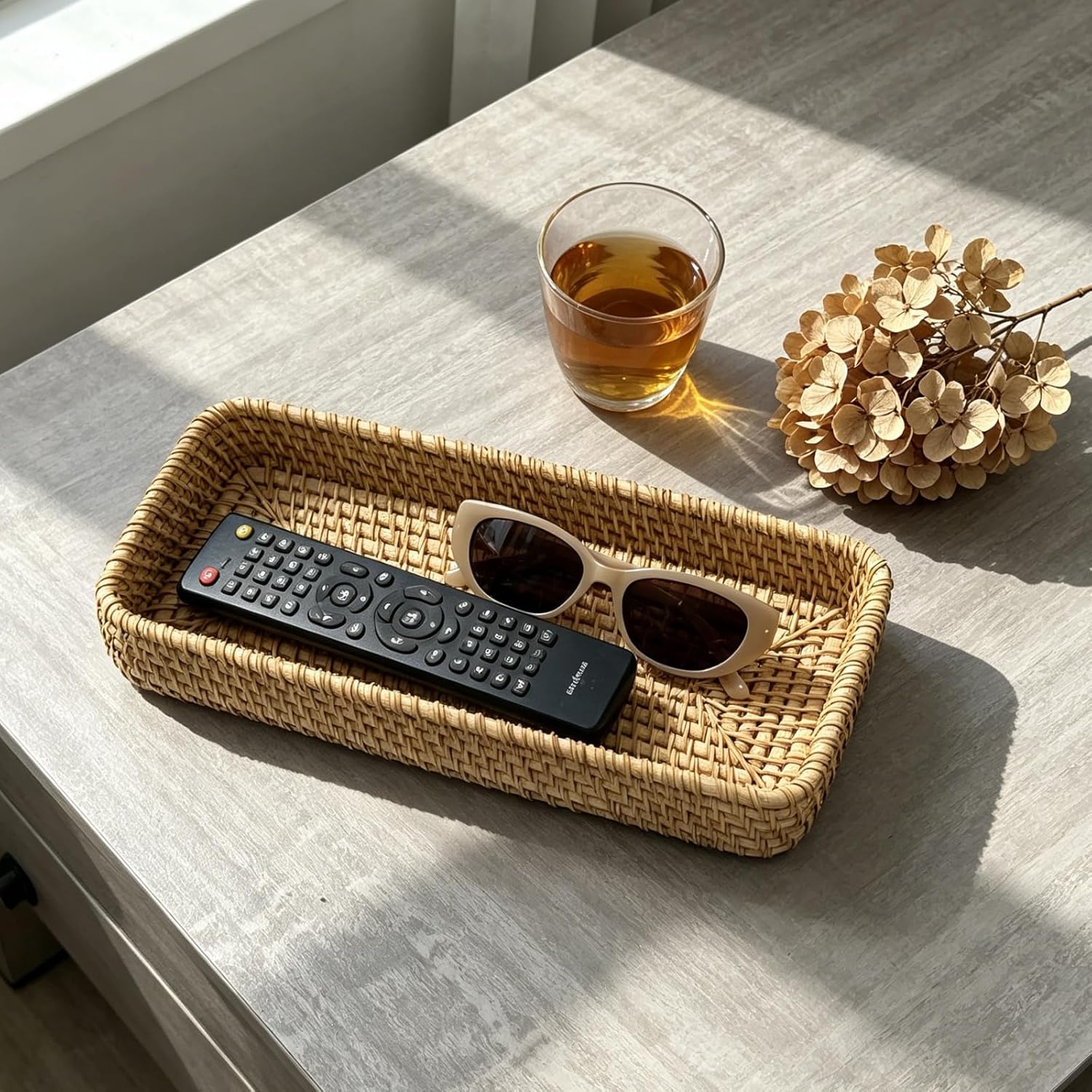 Handmade Rattan Bathroom Vanity Tray Wicker Toilet Tank Basket Storage Bin Organizer / Natural