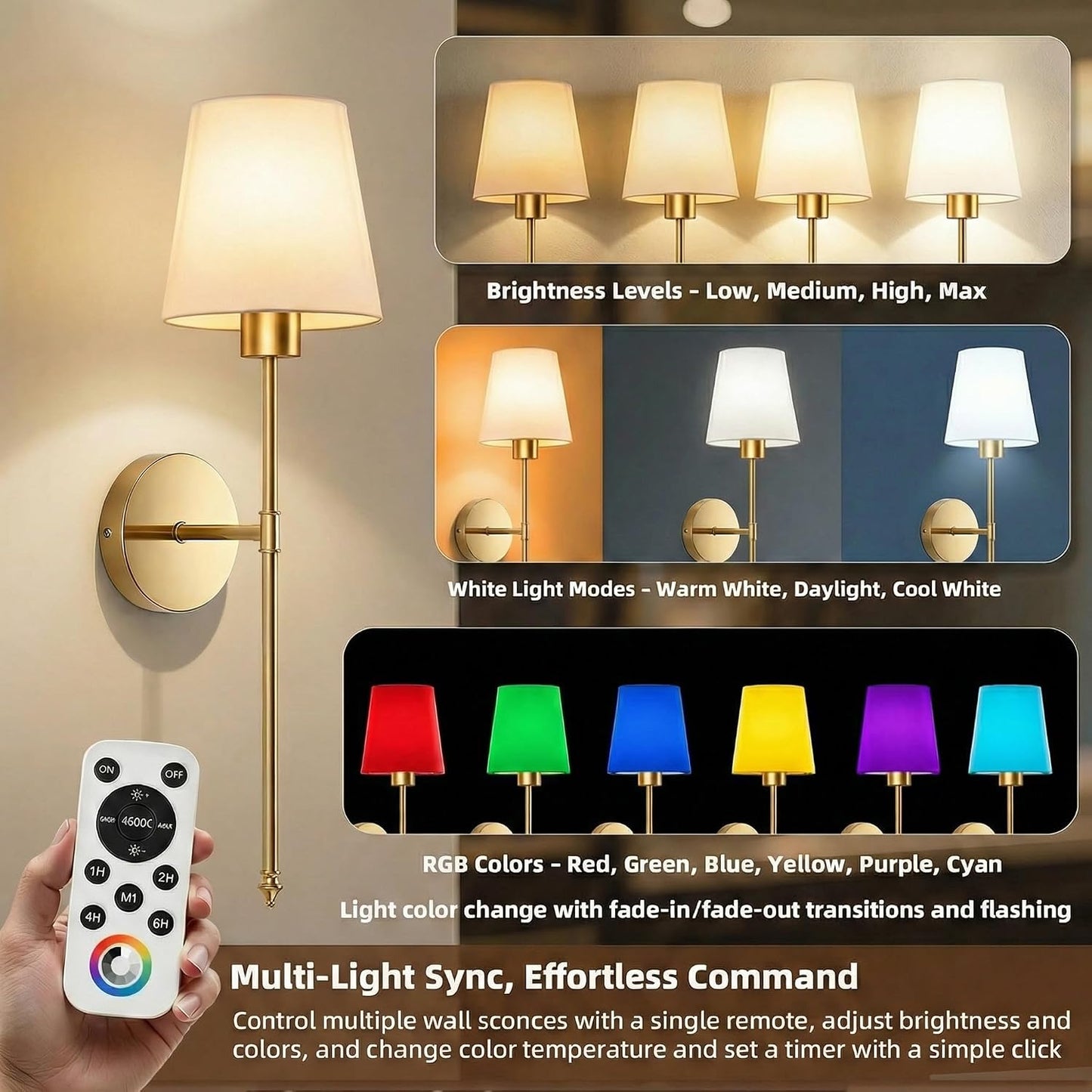 IRONPAX Wall Sconces Battery Operated Set of 2, Wireless Rechargeable Wall Sconce Set of Two, Dimmable Wall Lights with