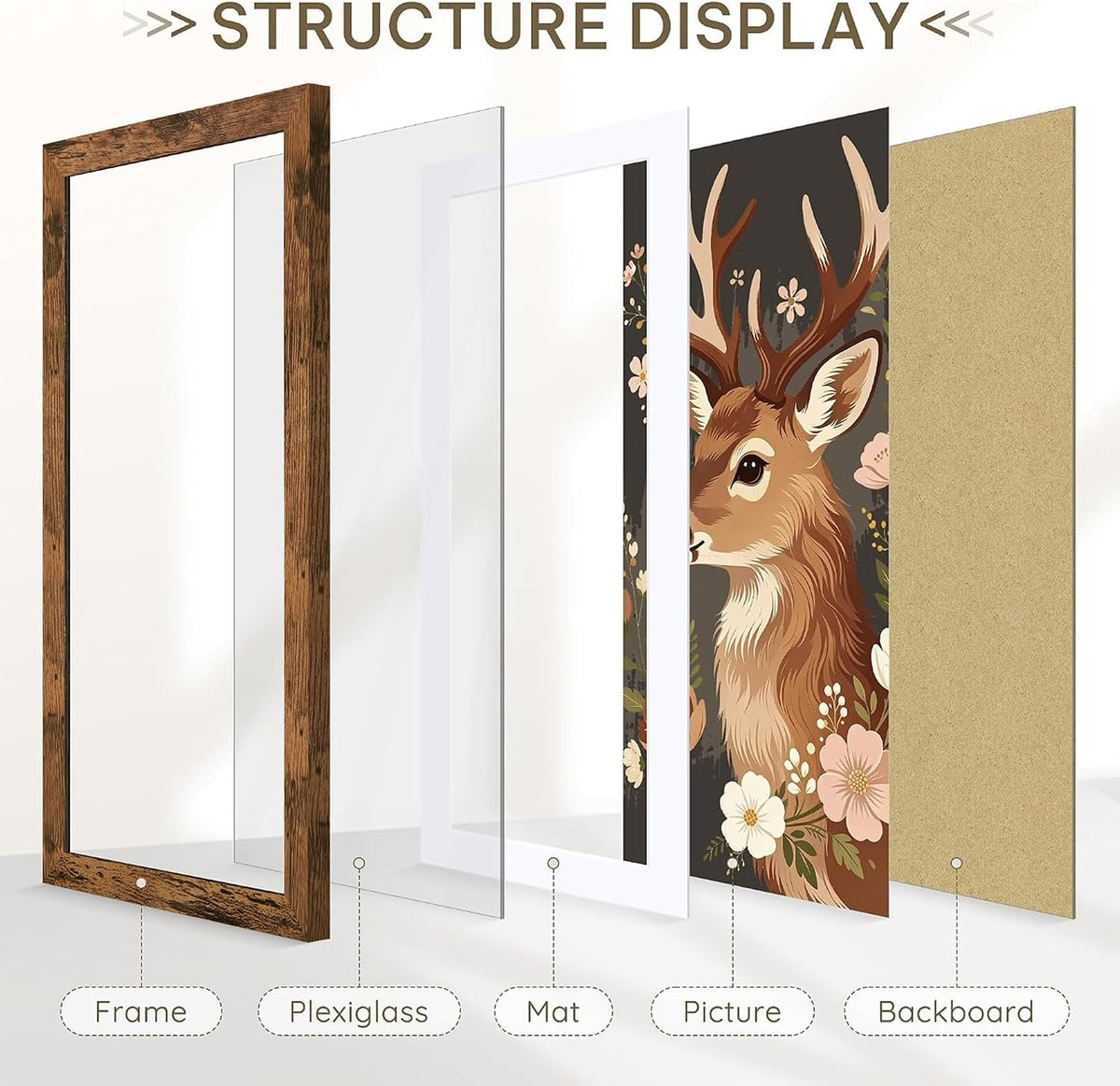 12x18 Rustic Brown Poster Frame, Picture Frame for Wall, 3 Pack | Fits 11x17 Photos With Mat or 12x18 Without Mat