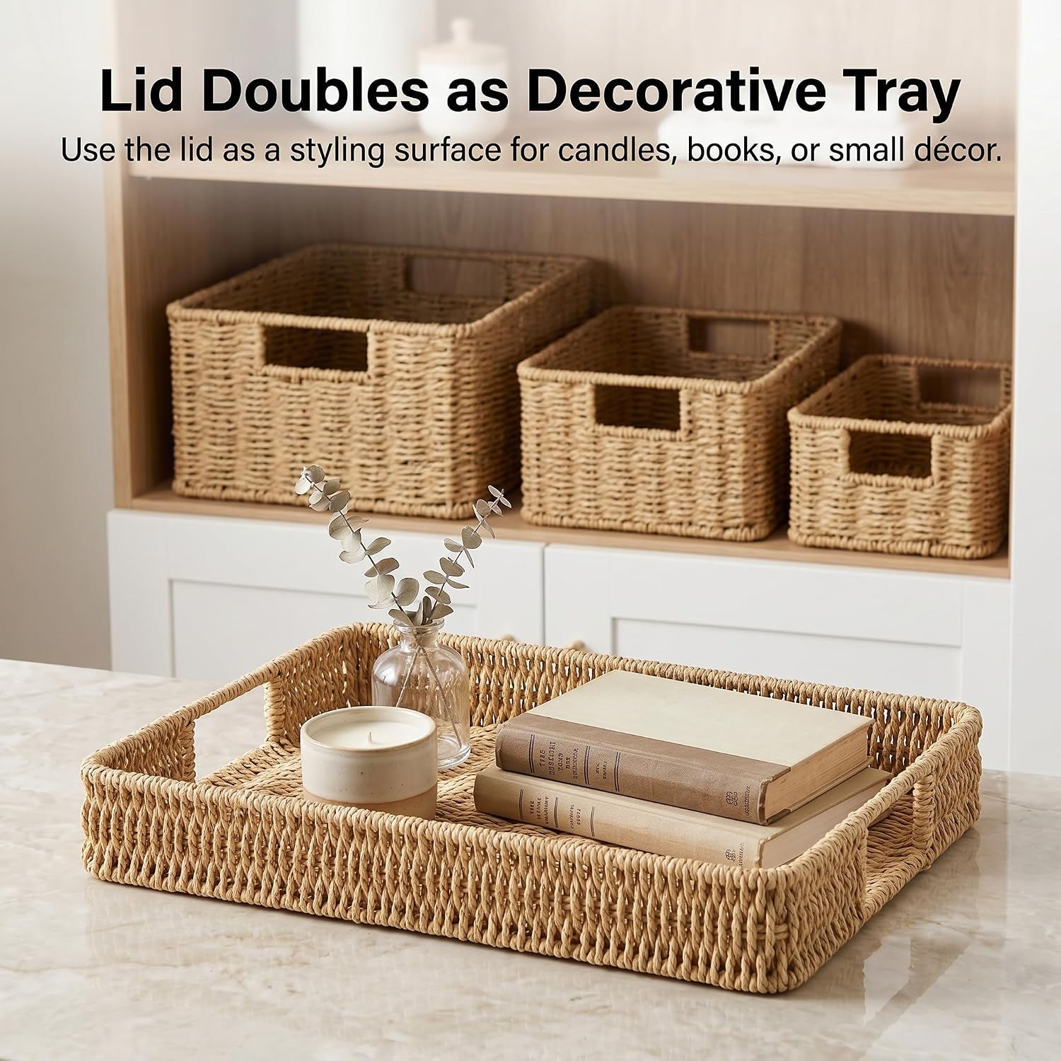 Wicker Storage Basket / Natural / 15 x 12 x 6.8 / 3-piece Mixed Set