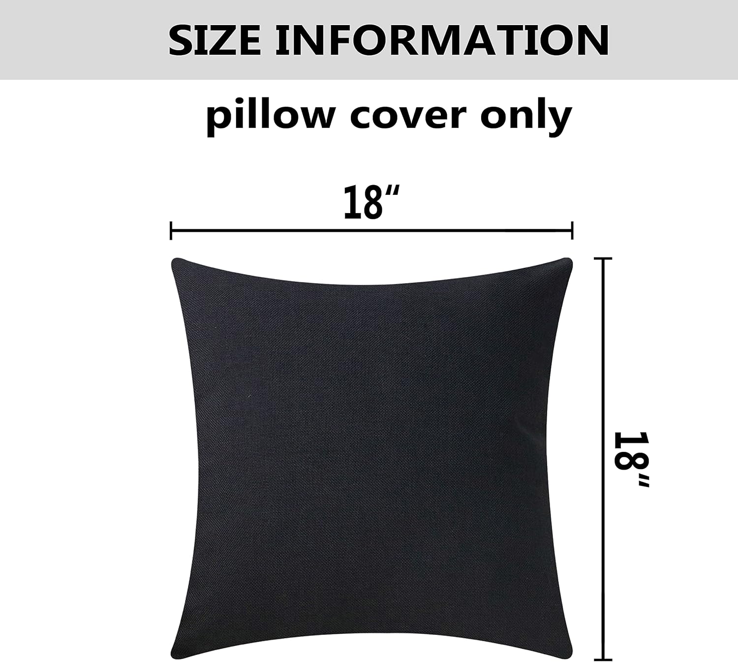 Pillows Covers Lined Linen Throw Pillow Covers for Bed Couch Sofa / 18 x 18 / Black / Set of 2