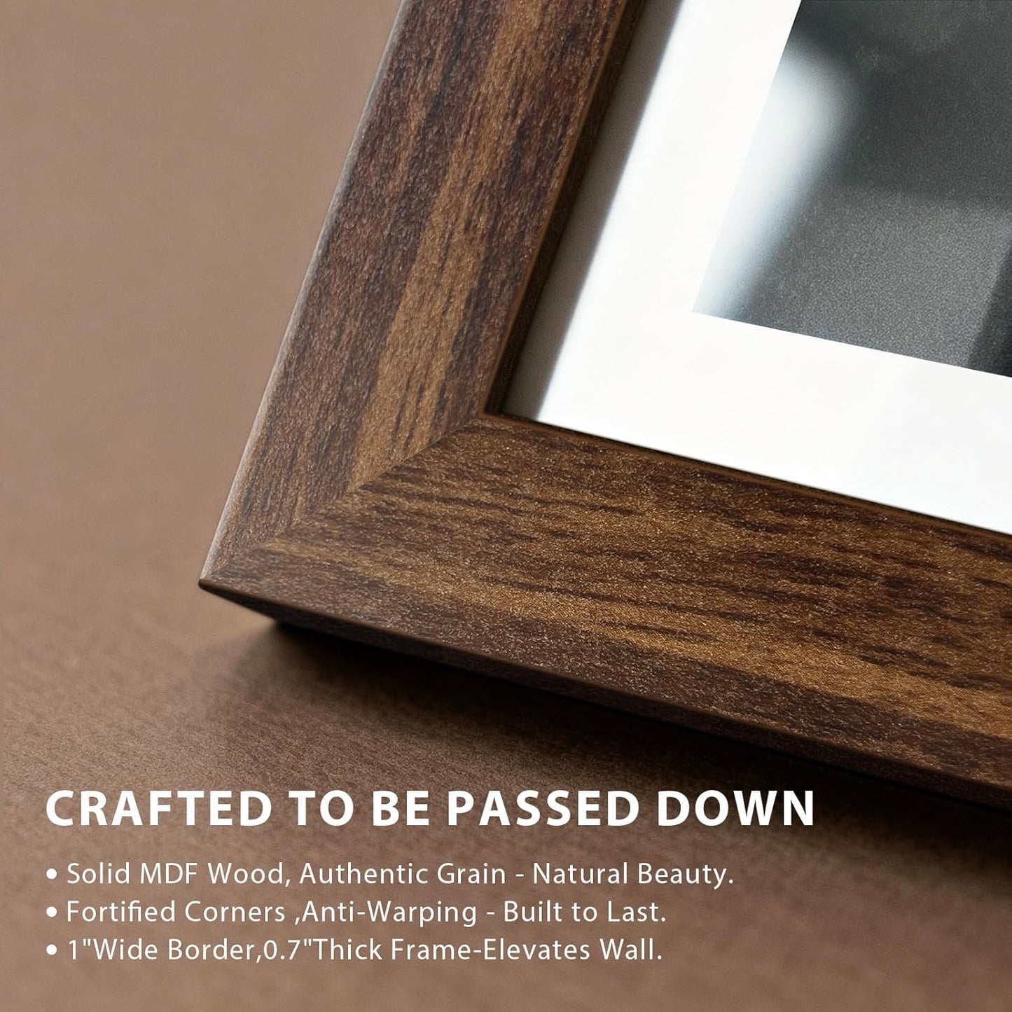 11x17 Picture Frame 4 Pack, Brown Solid Wood, Gallery Wall Hanging | Thick & Wide Border, HD Tempered Glass, Vertical