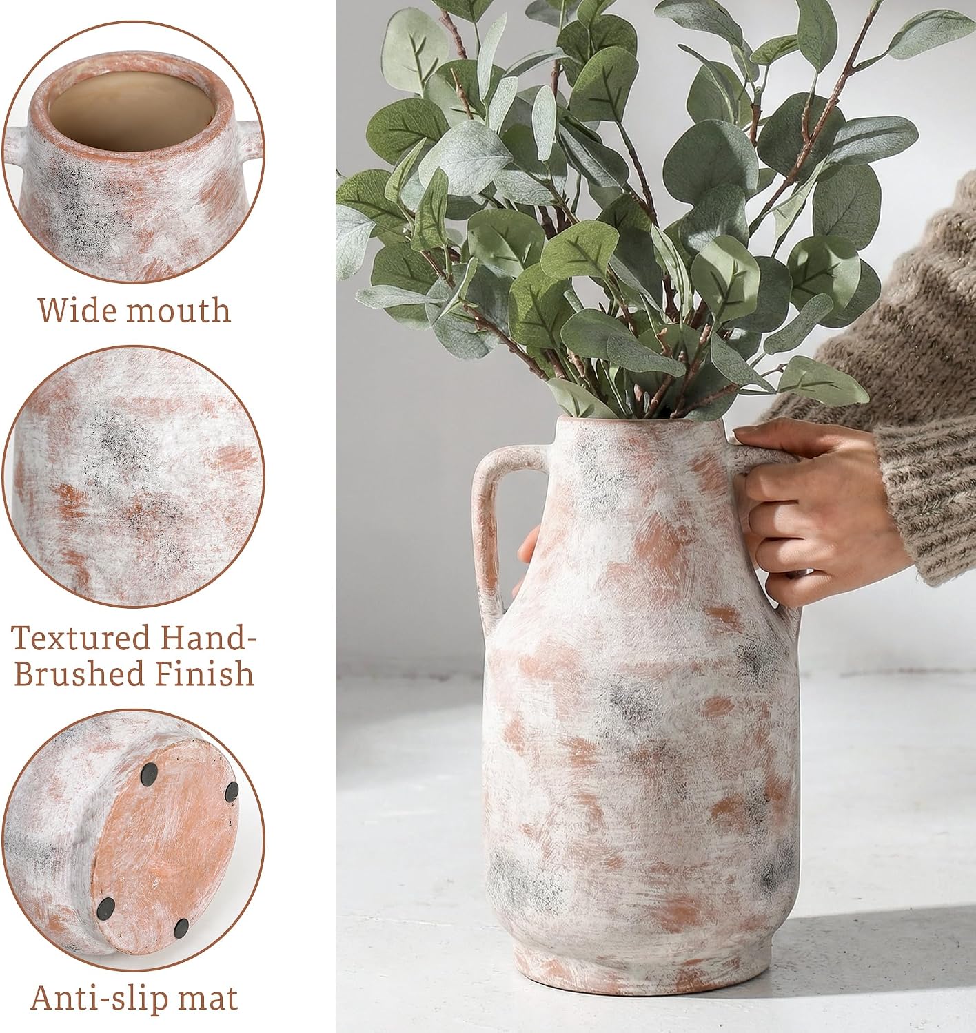 Tall Ceramic Vase / 11inch-terracotta / White / 11 Inch