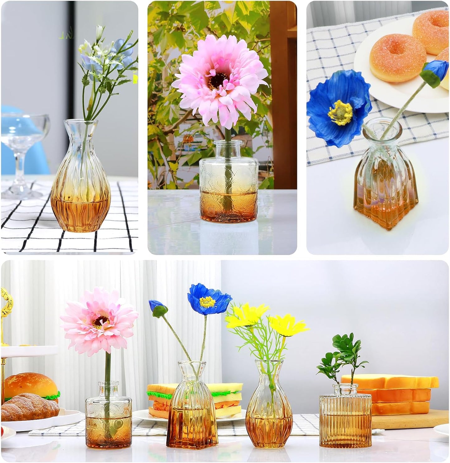 Glass Bud Vases / Brown / Set of 4