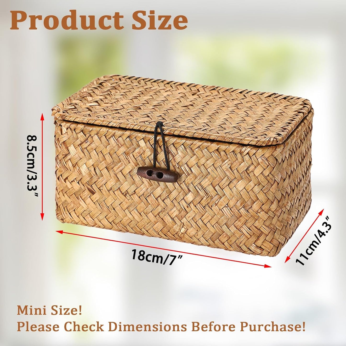 Small Wicker Basket / 7.0"L x 4.3"W x 3.3"H / Caramel Color / Natural