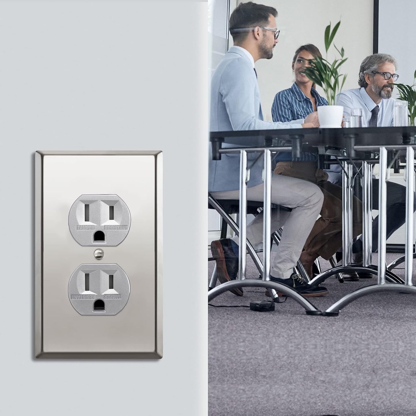 ENERLITES Duplex Receptacle Outlet Metal Wall Plate, Stainless Steel 201, Corrosion Resistant, Size 1-Gang 4.50" x