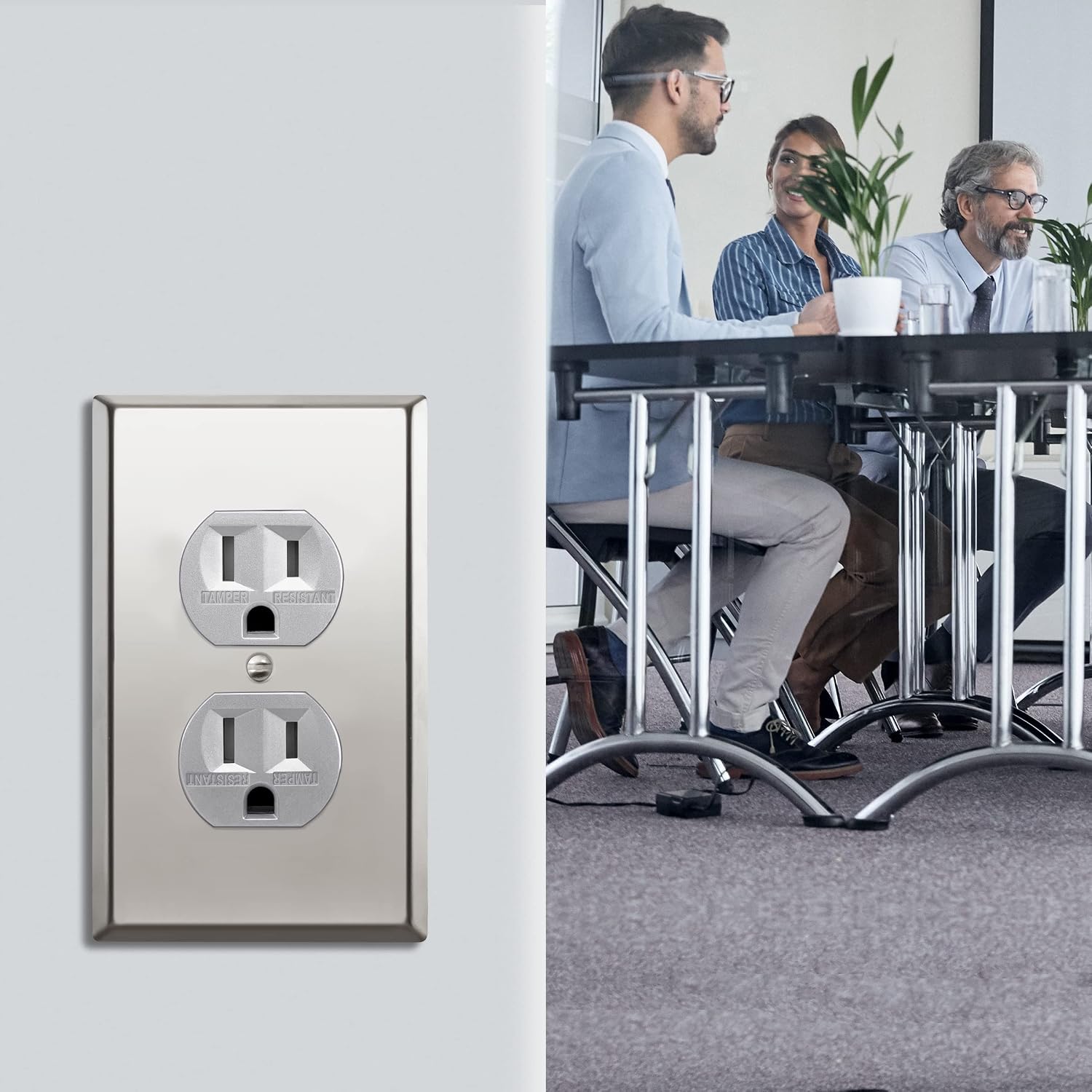 ENERLITES Duplex Receptacle Metal Wall Plate, Stainless Steel Outlet Cover, Corrosion Resistant, Size 1-Gang 4.50" x
